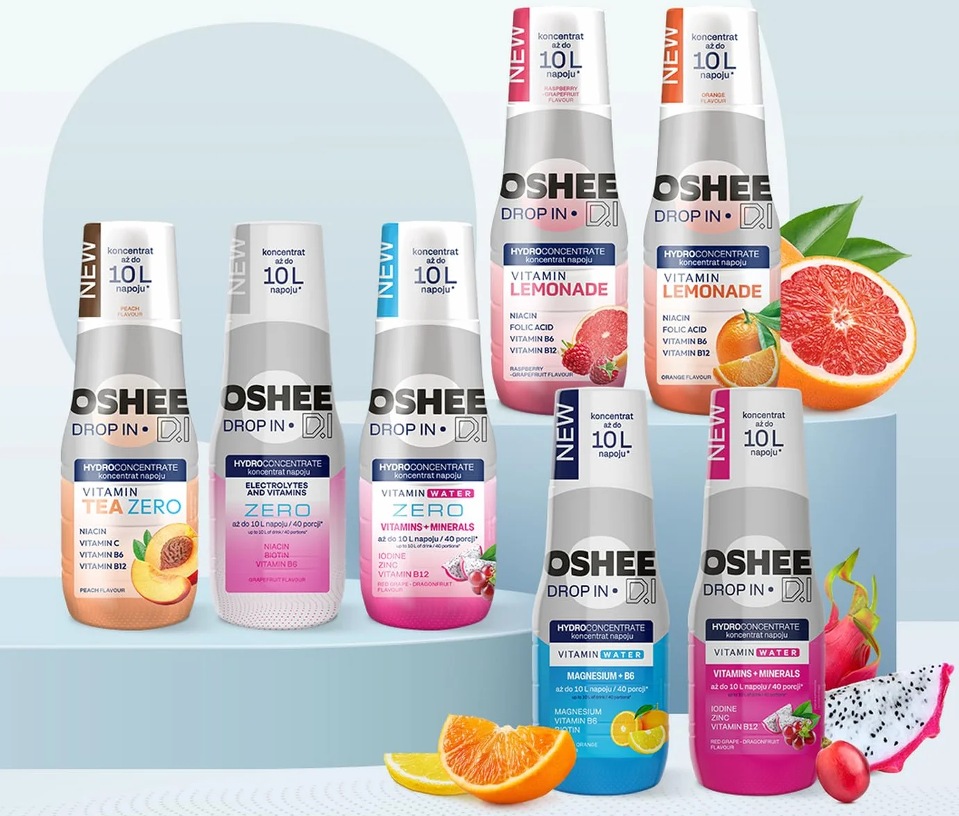OSHEE DROP IN Zero Hydrokoncentrat Grejpfrutowy 500ml z Elektrolitami i Witaminami 10L Napoju 40 Porcji