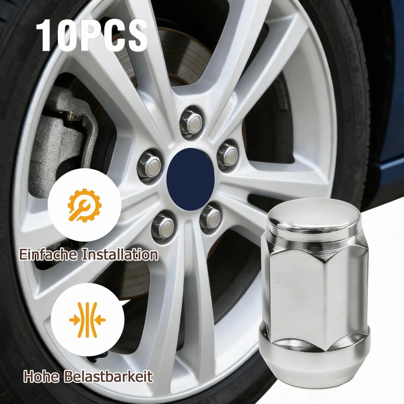 Chromowane nakrętki do kół M12 x 1,5 stożkowe 60° do Ford Escort Fiesta Focus Fusion Mazda 626 RX7 323F 929