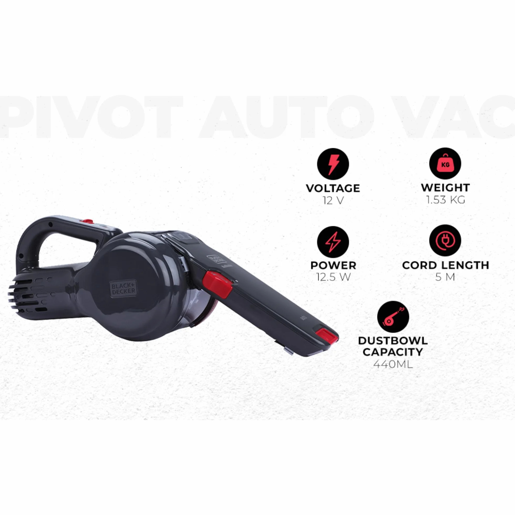 Black & Decker, Odkurzacz samochodowy 12V Pivot, akcesoria, torba, PV1200AV-XJ