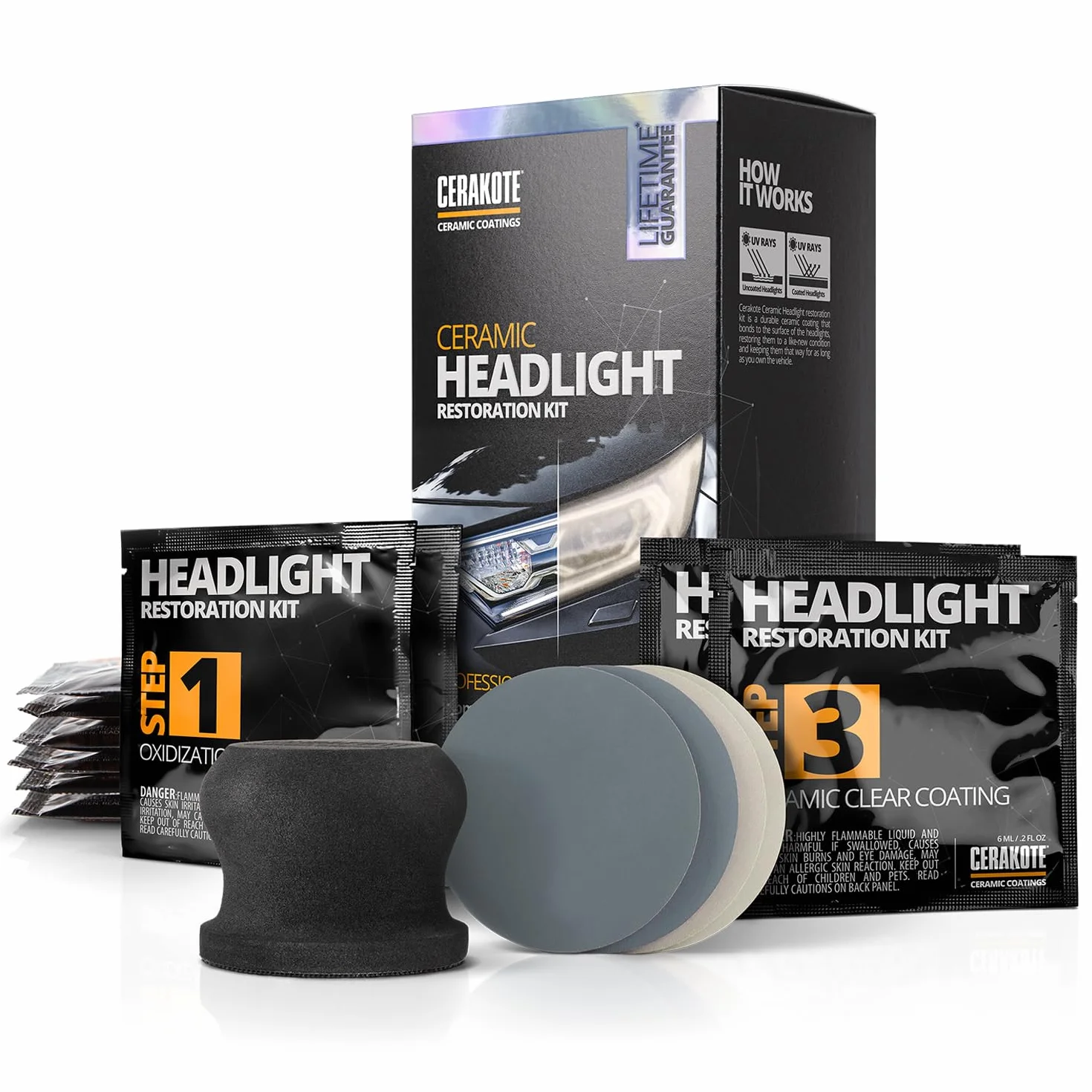 CERAKOTE Ceramic Headlight Zestaw do nakładania powłoki ceramicznej na reflektory samochodów, do matowych reflektorów, bez użycia elektronarzędzi, nr 1 w USA
