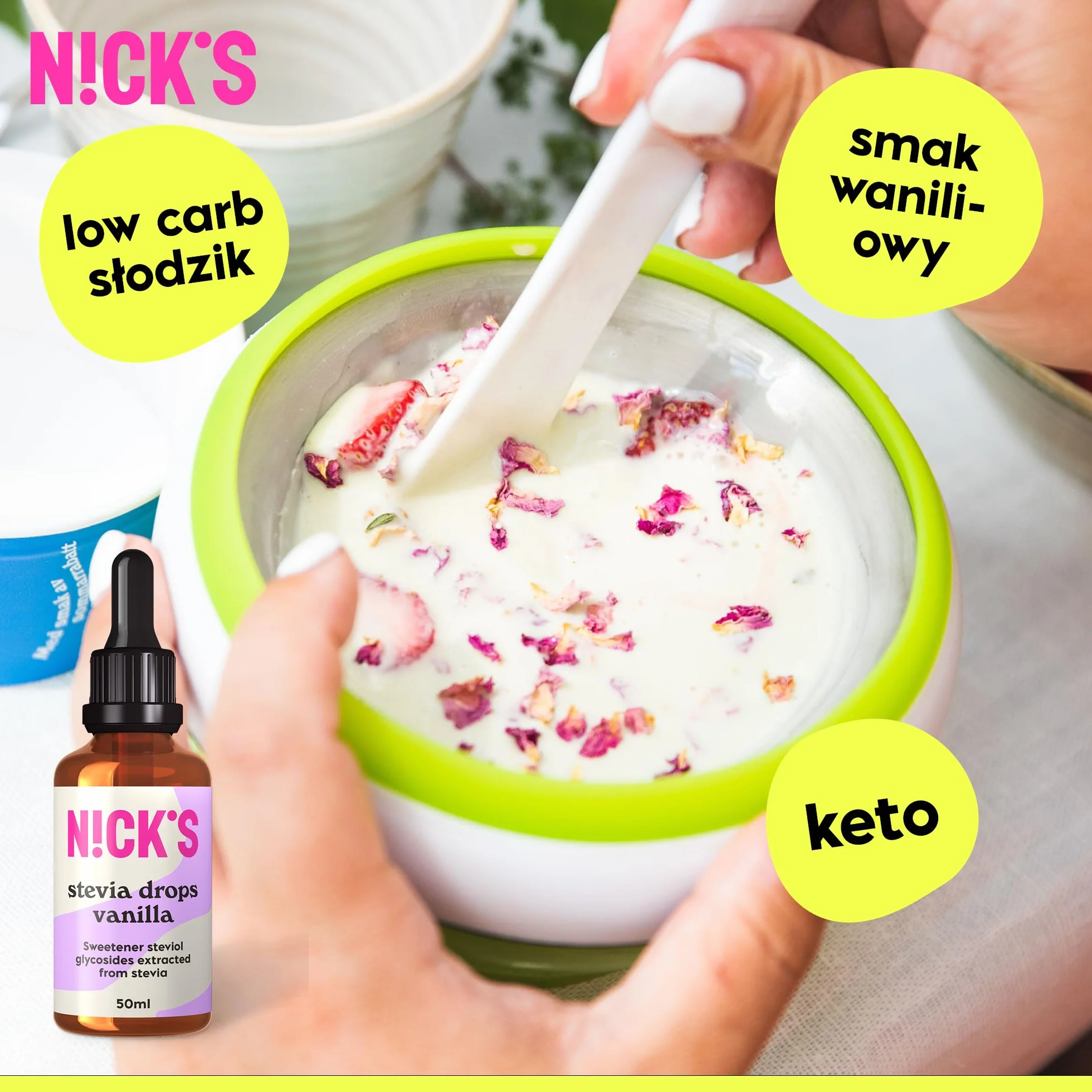 NICKS naturalne krople stewii waniliowy płynny słodzik 50 ml bez cukru zero kalorii keto