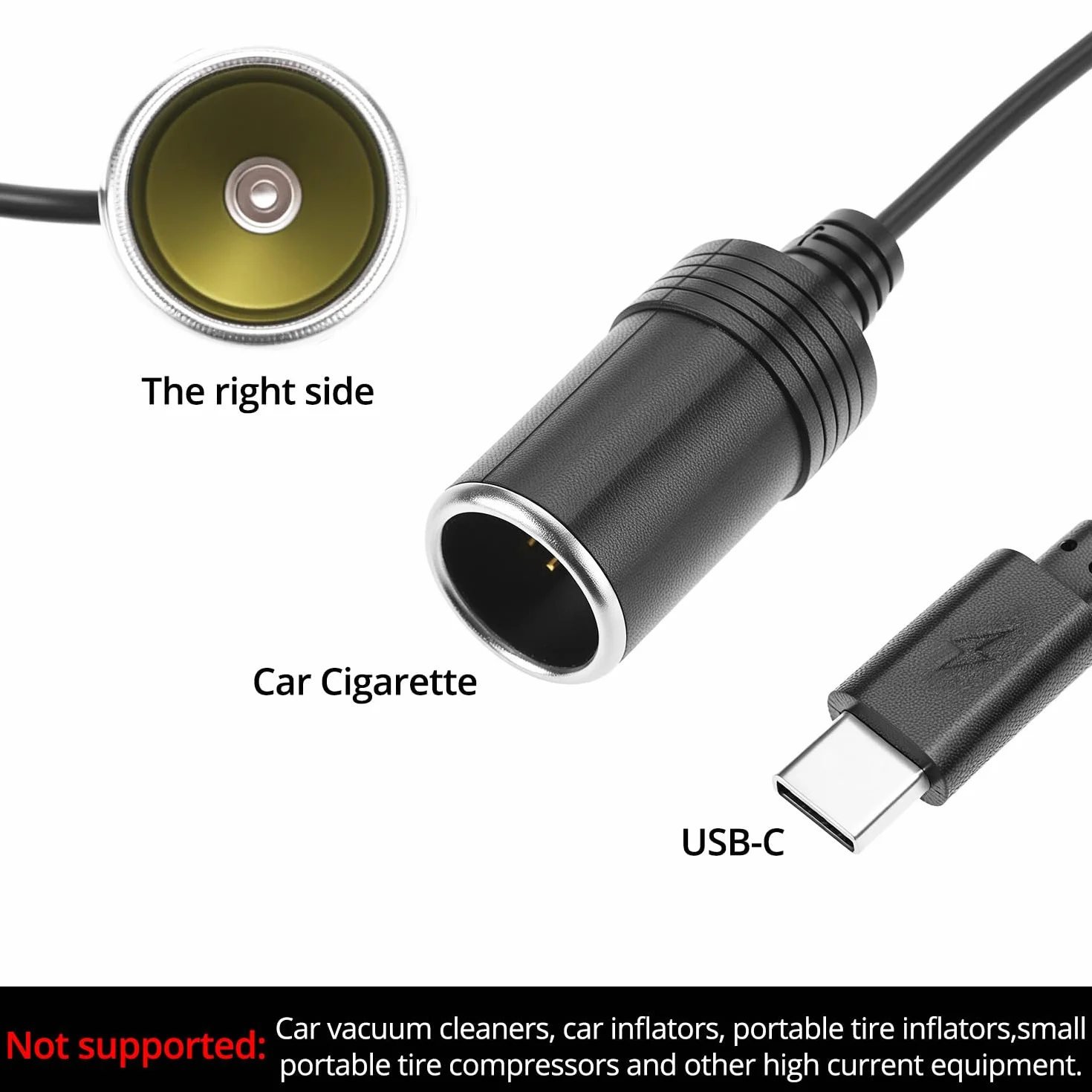 QWORK USB-C Zapalniczka do zapalniczki samochodowej, gniazdo zapalniczki samochodowej 12 V, do rejestratora jazdy, ładowarka samochodowa