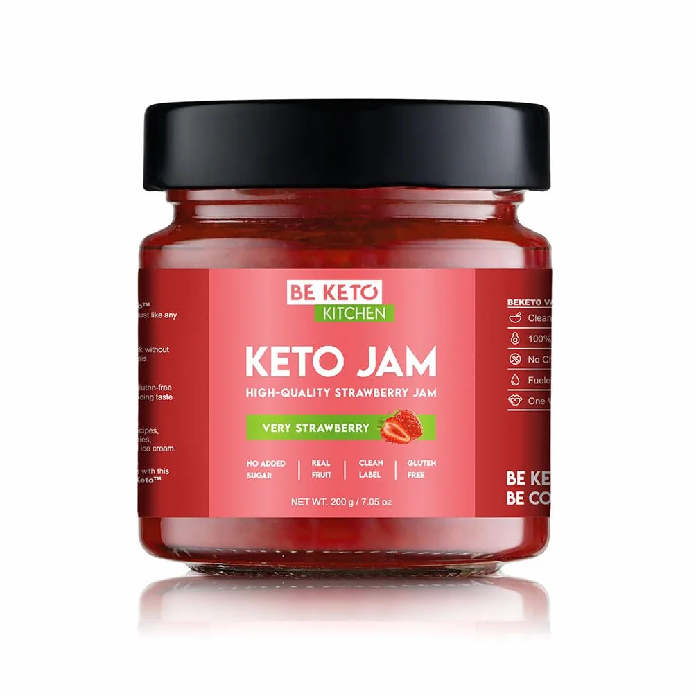 Keto Keto Jam – Very Strawberry 200g dżem niskowęglowodanowy, przyjazny dla keto, wegański, bezglutenowy, naturalny i całkowicie bezcukrowy