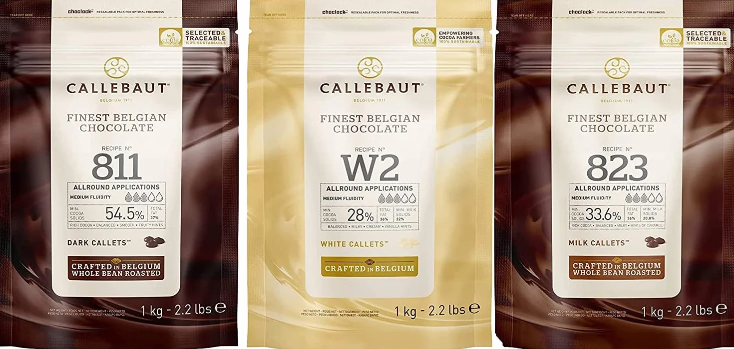 Callebaut, Milk, Dark & White chocolate chips (3 x 1kg Bundle)