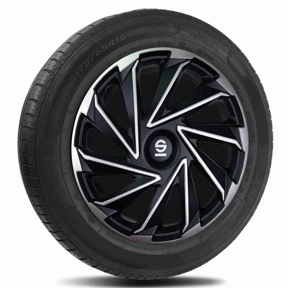 Sparco Zestaw 4 pokrowców kół 16" cali Varese SPC1680SVBK srebrne czarne pokrowce na koła samochodowe