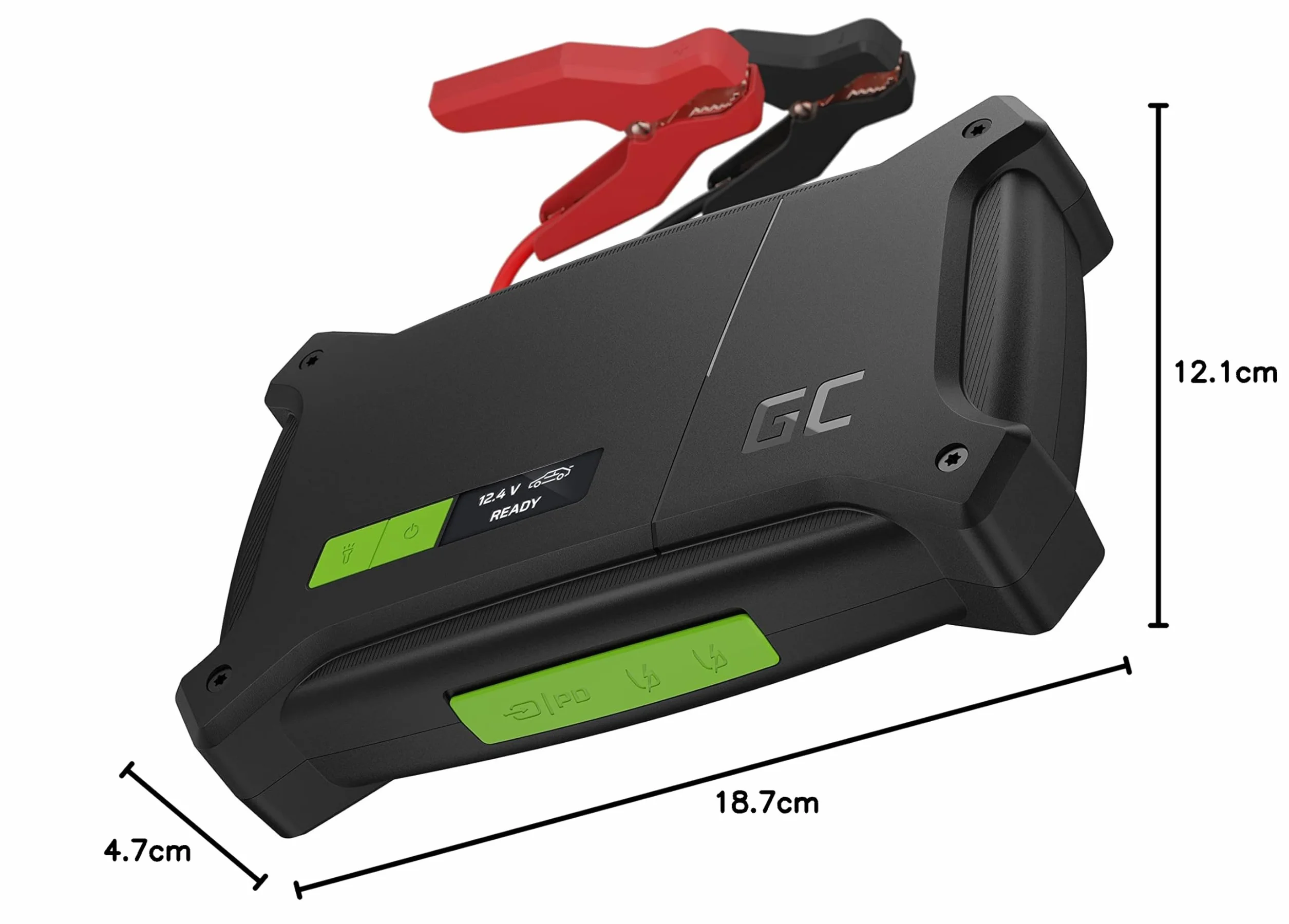 Green Cell® Jump Starter GC PowerBoost | 16000mAh 2000A | dla 8L silników benzynowych i 6L Dieseli | Przenośne urządzenie rozruchowe | Booster | Prostownik do akumulatora | Kable rozruchowe | IP64 LED
