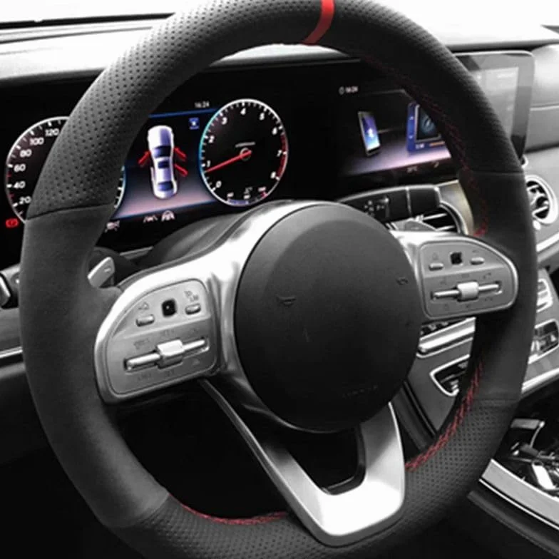 Ochraniacz na kierownicę antypoślizgowy zamszowy warkocz pokrowiec na kierownicę samochodu do Mercedesa do Benz klasy S W222 GLC klasa A W177 klasa C W205 klasa E W213 Kolor: styl 1211 (Styl 109)