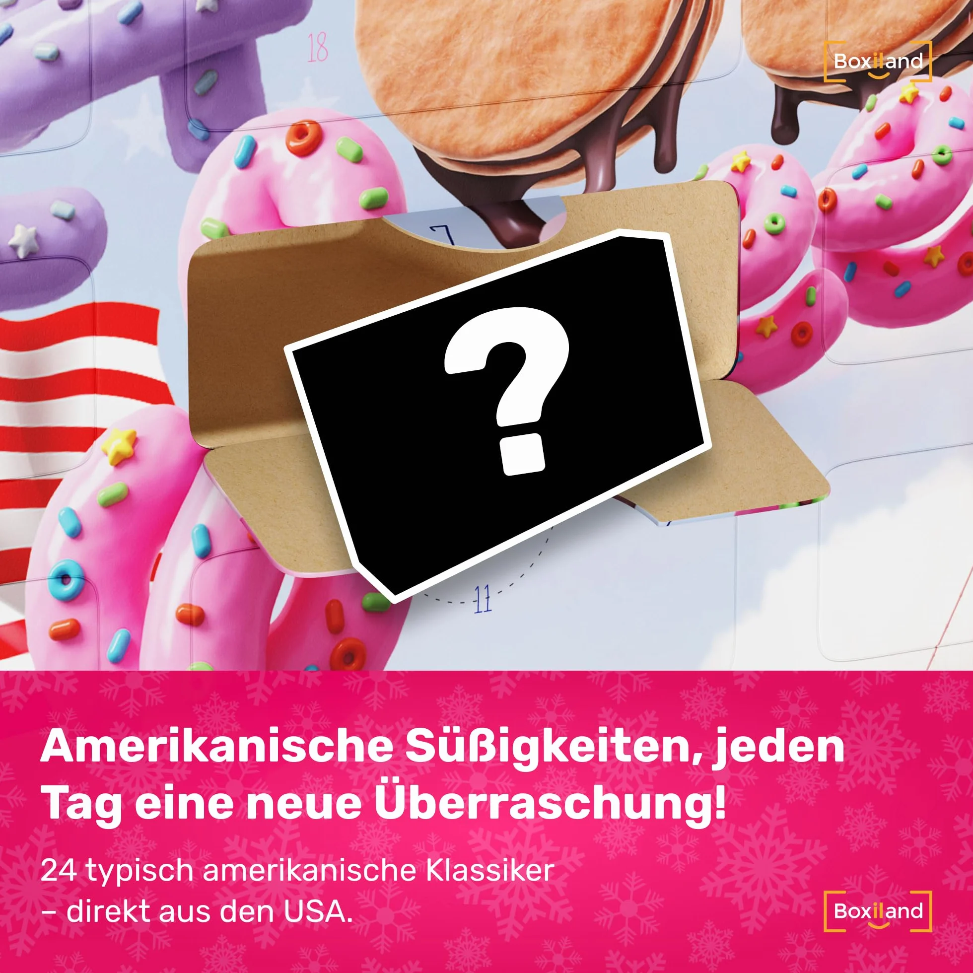 UMBRELLA® Kalendarz Adwentowy USA 2025 z Amerykańskimi Słodyczami [ORIGINAL US CANDY] – Kalendarz Adwentowy 2025 dla Dzieci, Kobiet i Mężczyzn – Kalendarz z Amerykańskimi Słodyczami (24 USA Sweets)