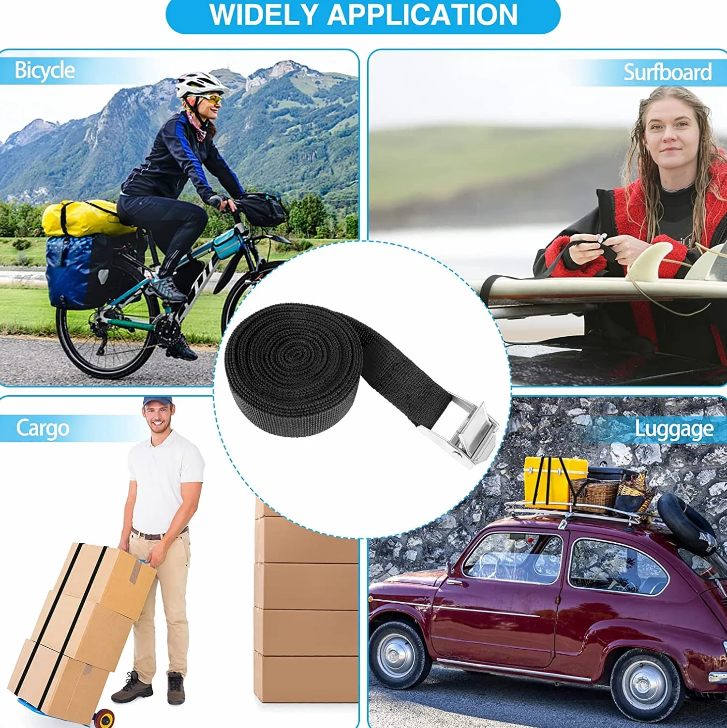 Pasy mocujące, krótkie, z zamkiem zaciskowym, 6 szt., 1 m, regulowany pas mocujący do roweru, motocykla, paczek bagażowych, samochodów (6, 1 m)