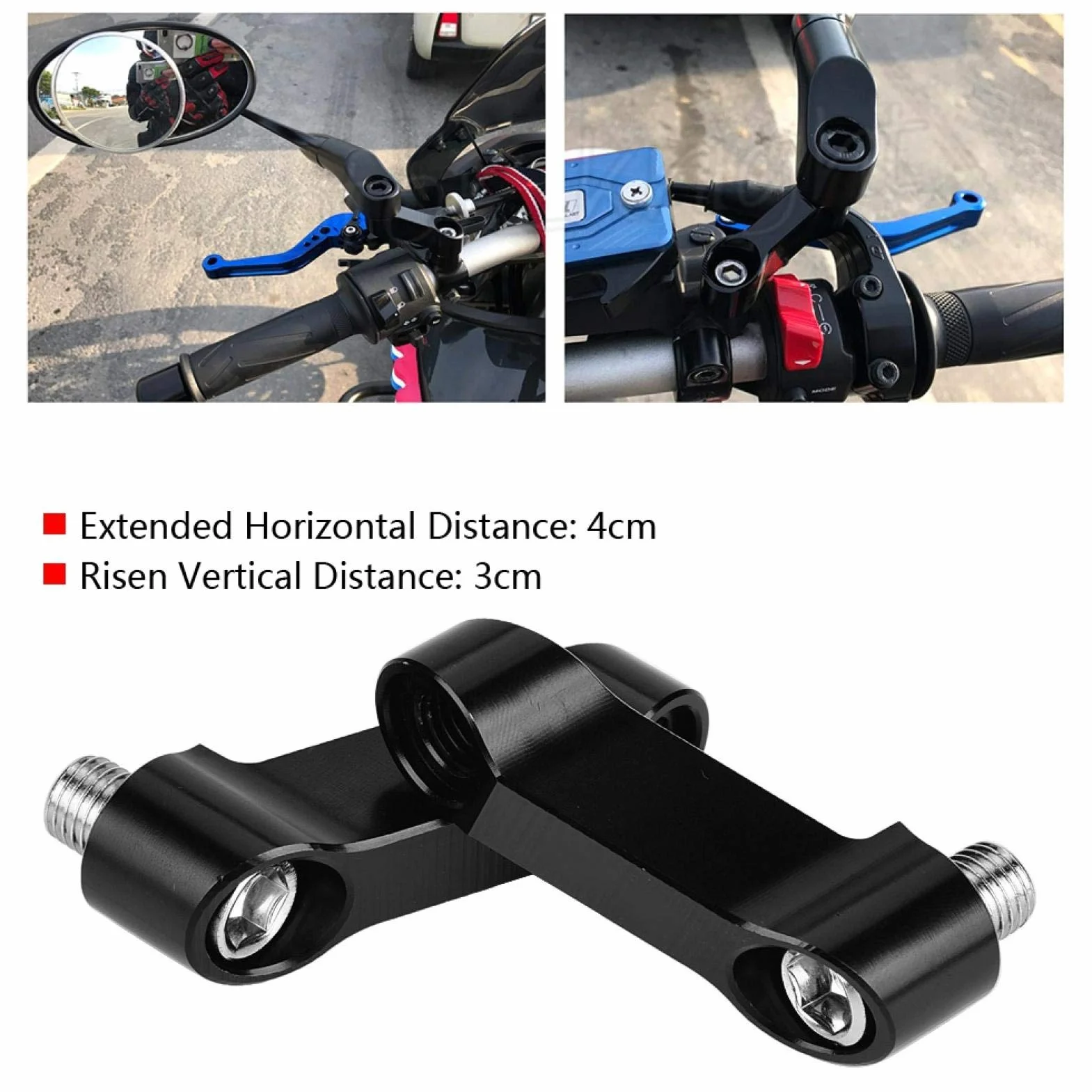 Akozon Mirror Adapter M10 M8 Riser Mount Extension Czarny Zestaw Motocyklowe lusterko wsteczne