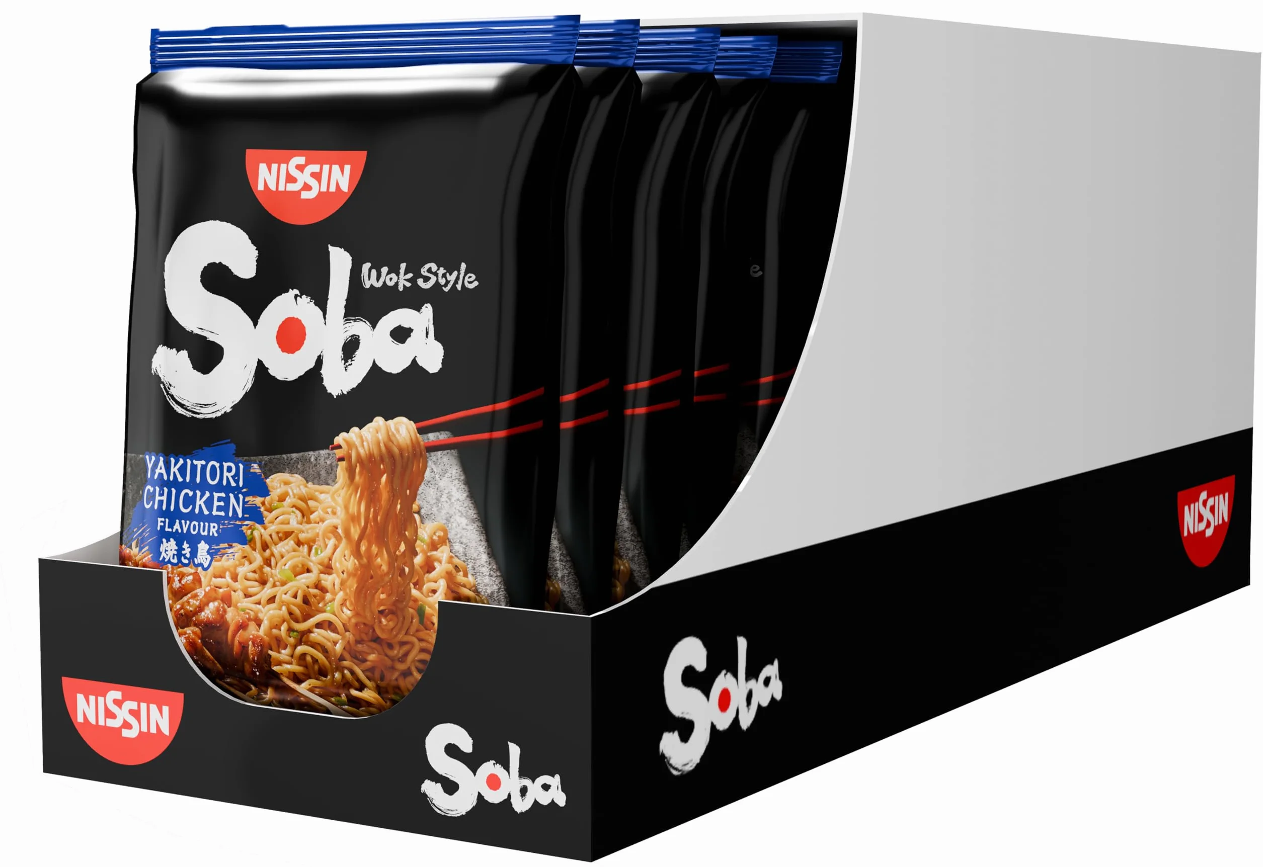 Nissin Soba Bag Yakitori Chicken 9 x 110 g Makaron Instant Wok Style z Sosem Przyprawowym