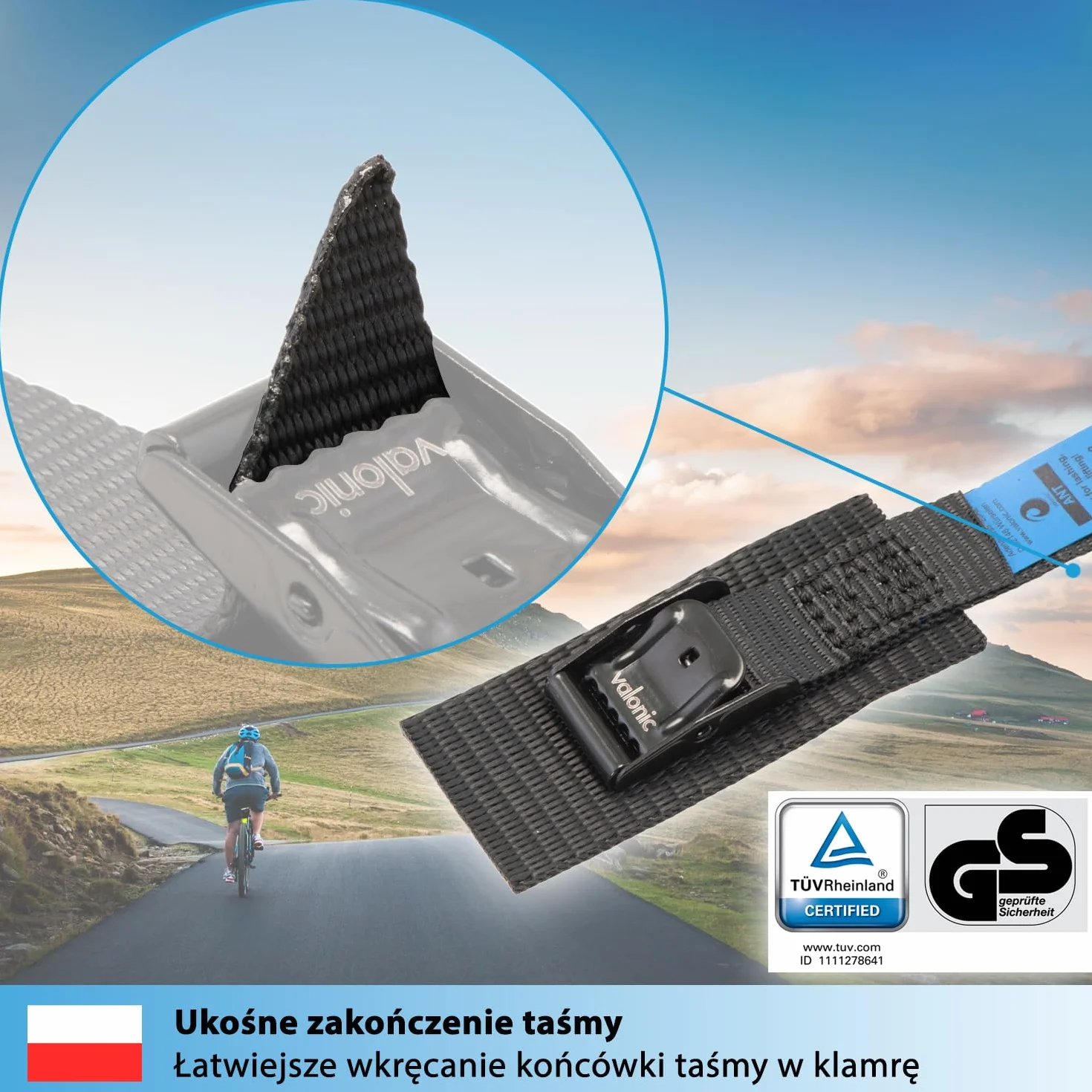 valonic ANT - 4x 35cm krótkie pasy mocujące, z podkładką, 80Kg, 19mm, certyfikat TÜV Rheinl. / GS, EN-12195-2 - do bagażnika rowerowego, pas mocujący z zamkiem zaciskowym, czarny - box dachowy, rower