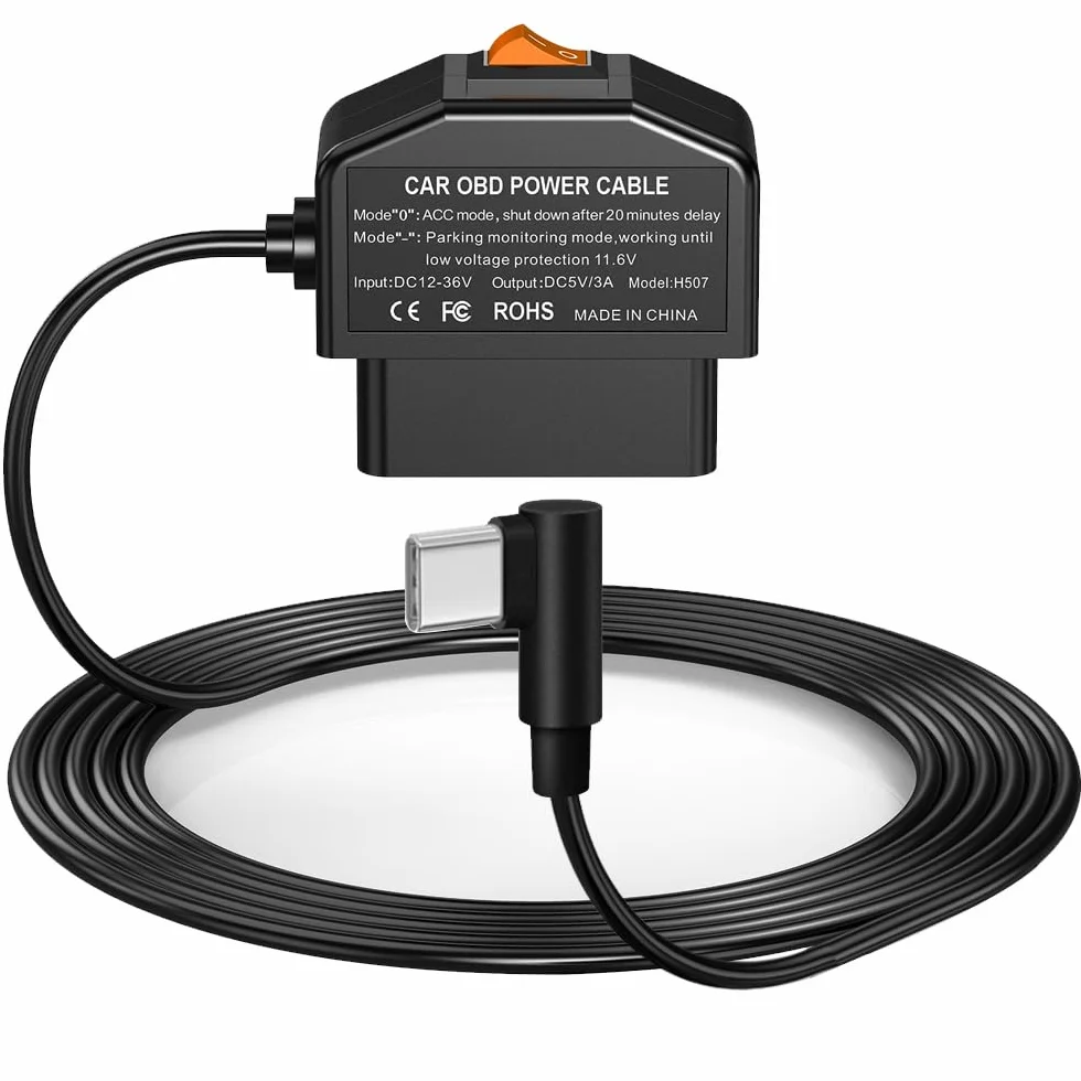 Gebildet Zestaw typu-C USB Dash Cam OBD Hardwire z kablem zasilającym OBD do kamery samochodowej 12–24V do 5V/3A z zabezpieczeniem przed niskim napięciem, 24-godzinny monitoring parkingowy/tryb Acc
