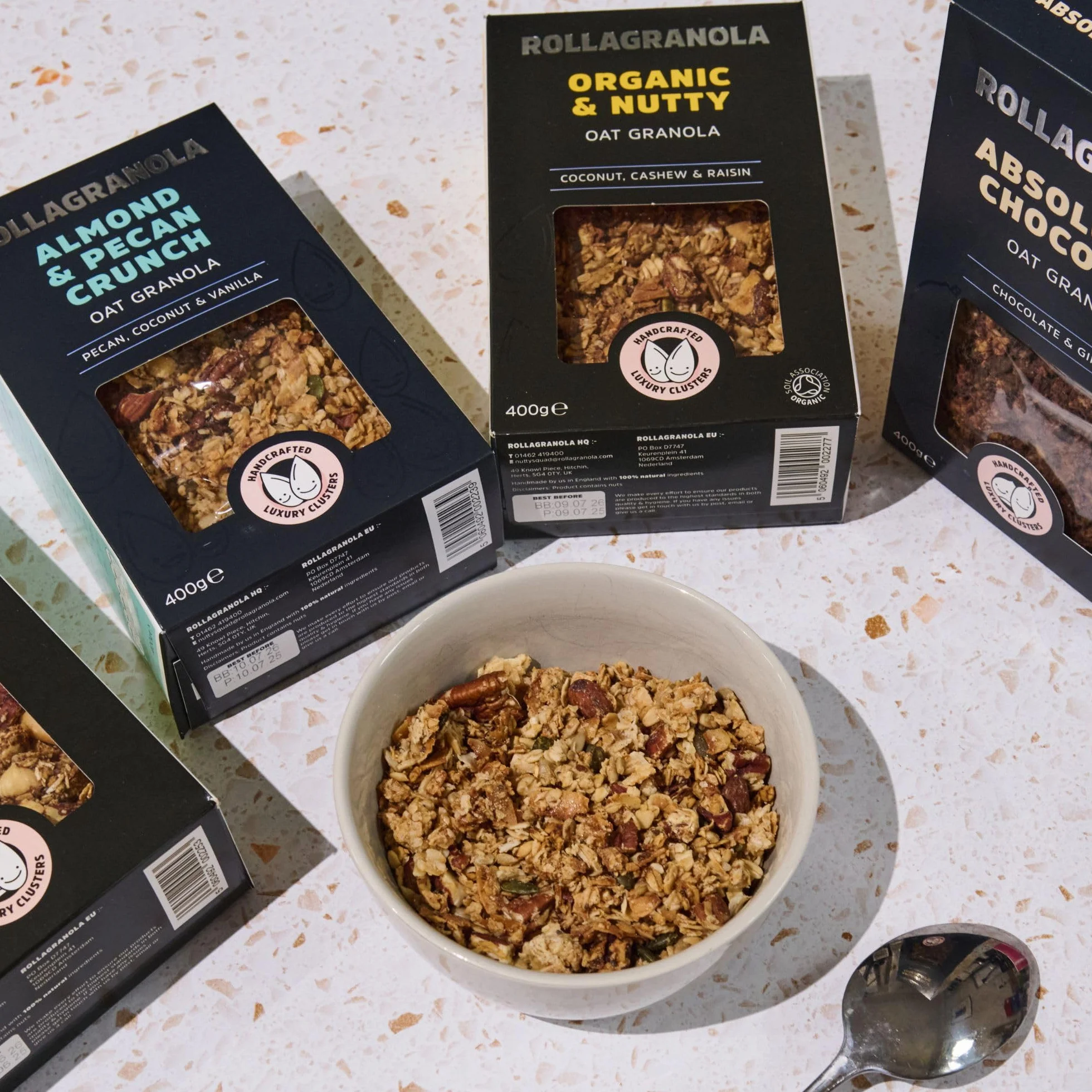 Rollagranola: Granola organiczna i orzechowa | 100% organiczna i naturalna żywność pełna, bez glutenu | wegańska | bez rafinowanych cukrów | opakowanie 400 g
