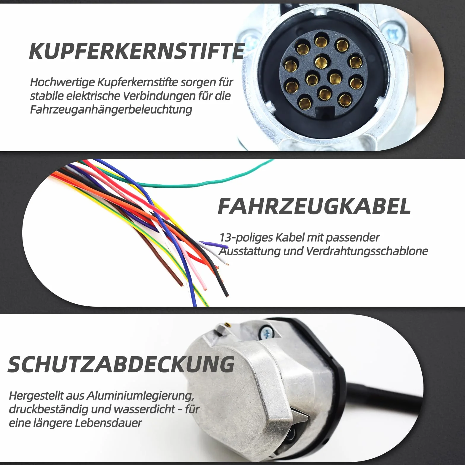 13-biegunowa wtyczka do przyczepy z kablem o długości 2 m, adapter do przyczepy i przedłużacz, gniazdo do przyczepy z metalową pokrywą, wodoszczelne, pasuje do przyczep kempingowych, kamperów