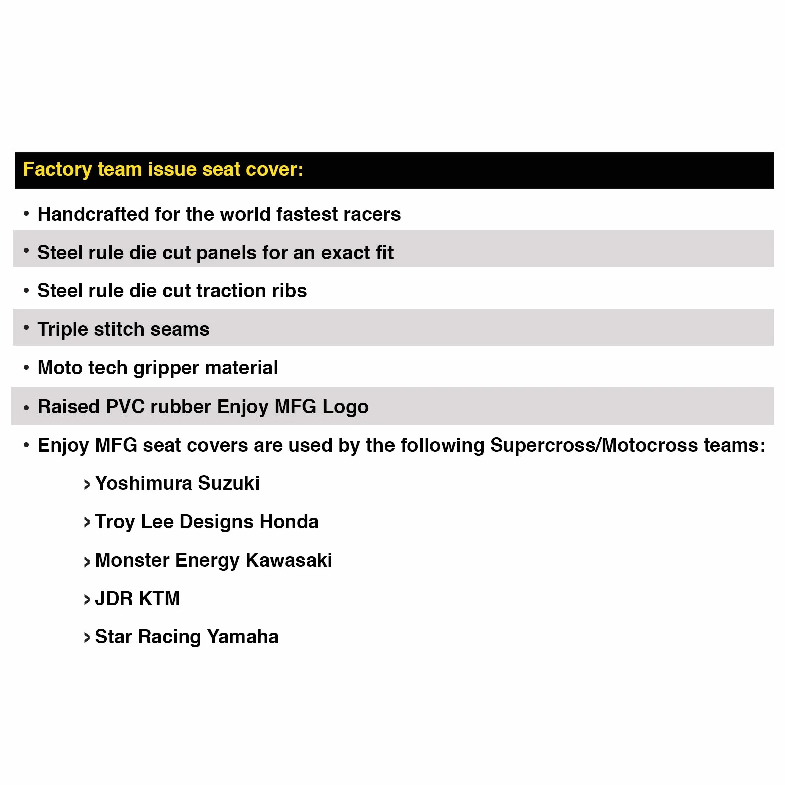 Enjoy MFG Pokrywa na fotel z prążkowaną tkaninę dla Yamaha YZF 250/450 - Całkowicie czarna / Czarne prążki