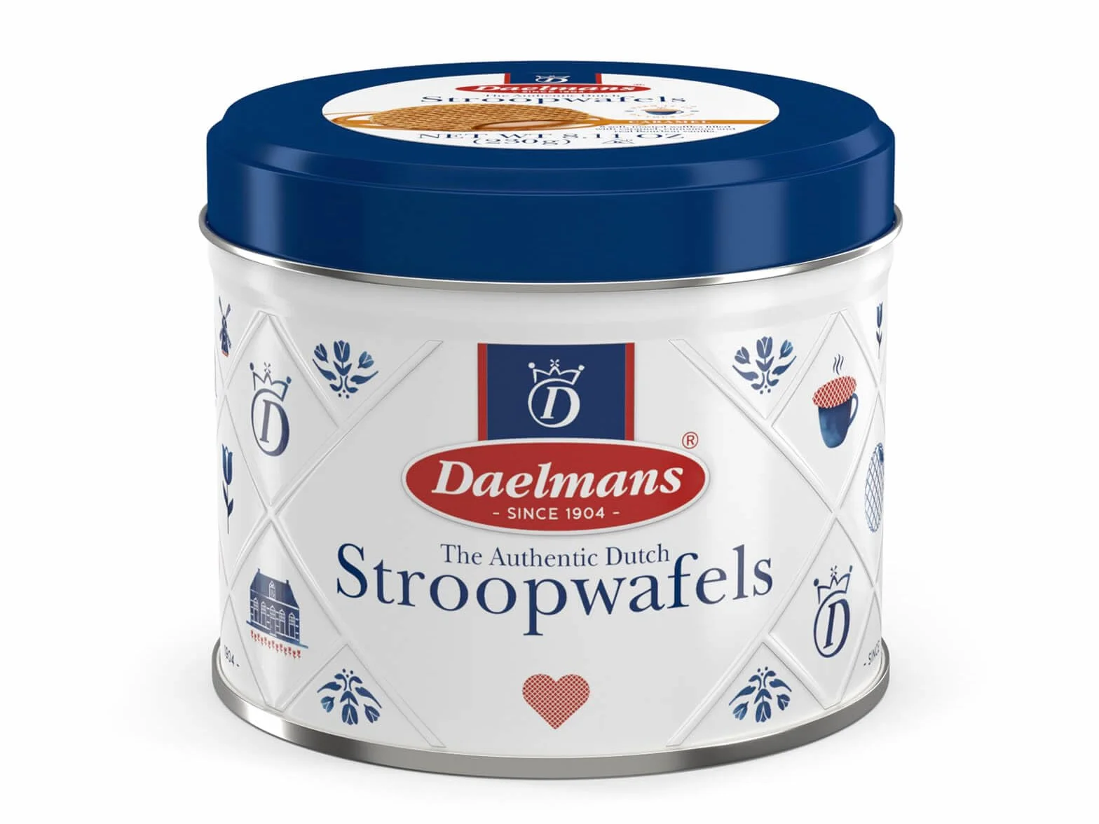 Daelmans Stroopwafel Zestaw Puszek, 9 Puszek (72 Wafle Łącznie), Średnica 9 cm Holenderski Wafel Karmelowy, Klasyczna Przekąska do Kawy