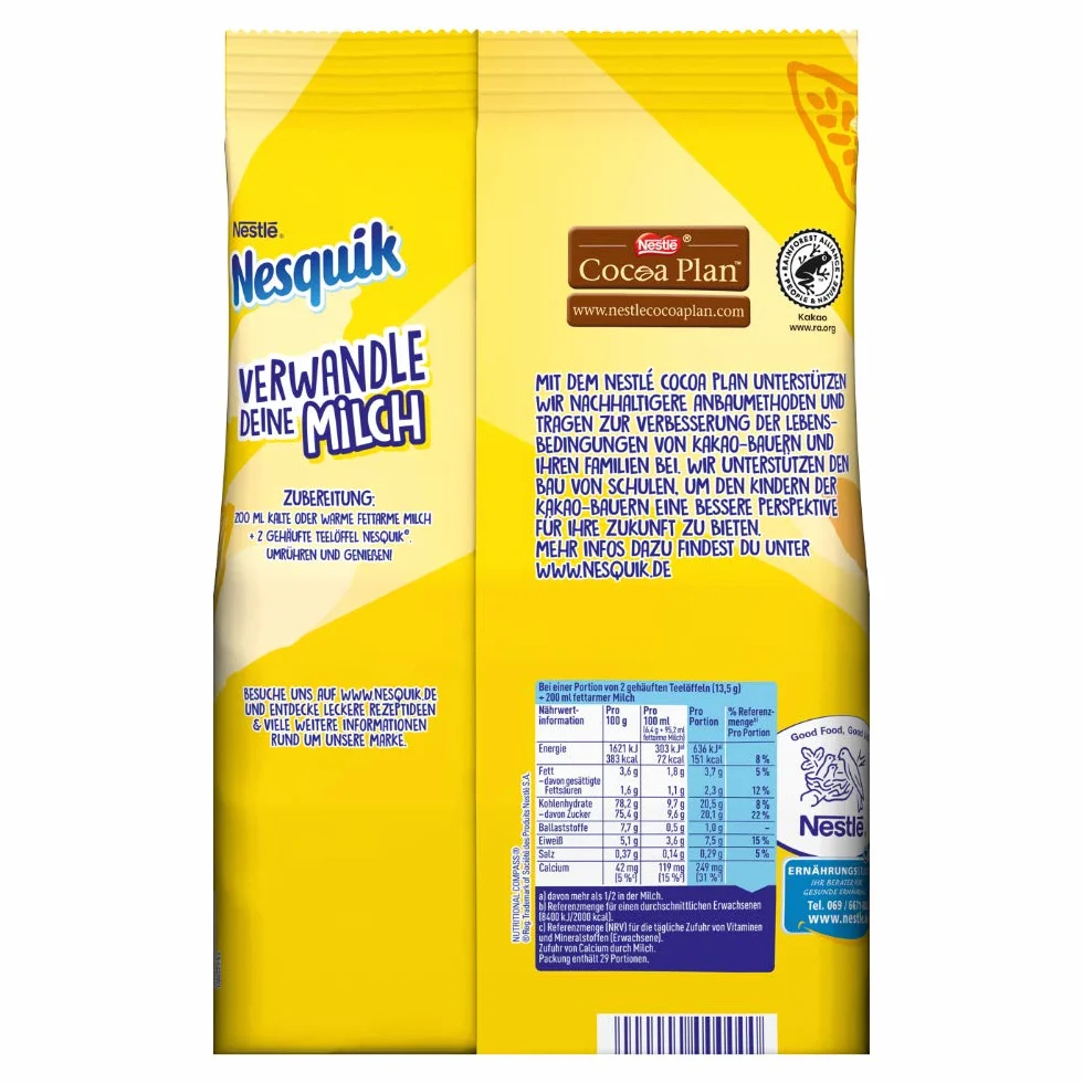 Nestlé NESQUIK proszek do napojów w mleku, z mieszanką witamin, duże opakowanie dla fanów czekolady, 1 opakowanie (1 x 400 g)