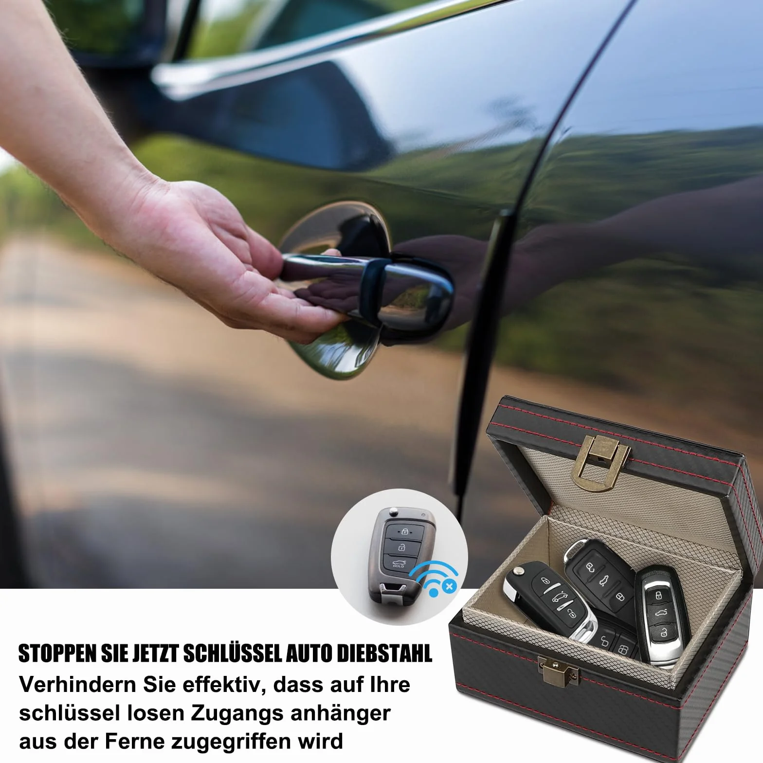 Diyife Faraday Box Keyless Go etui ochronne na kluczyki samochodowe, skóra, pudełko blokujące sygnał RFID 11,7 x 9,2 x 6,4 cm