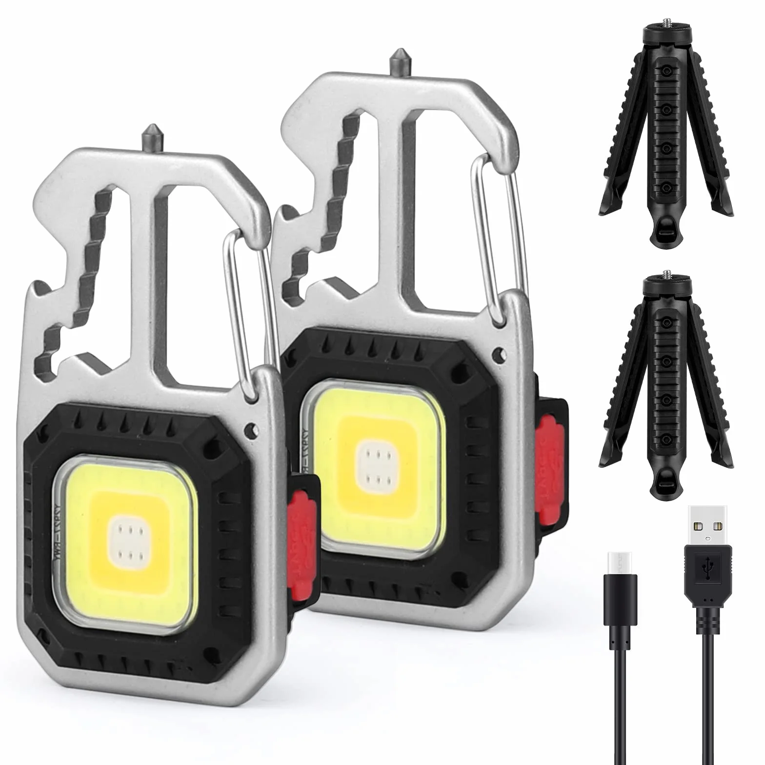 2 szt. mini przenośna lampa robocza, wodoodporna latarka do kluczy, akumulator, 800 lumenów, podstawa magnetyczna, na kemping, naprawa, awaryjne (2 szt. + stojak)