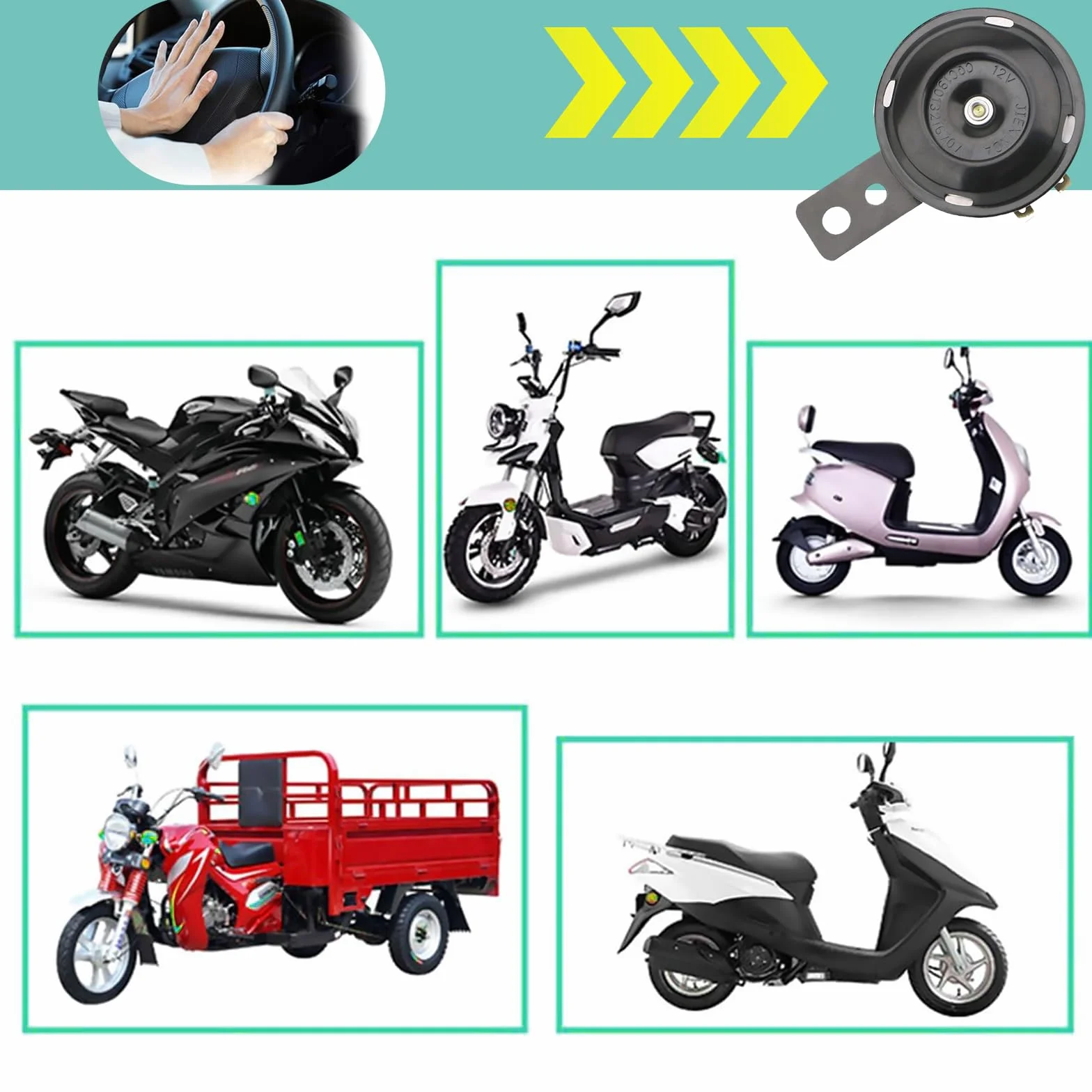 Róg motocyklowy 12 V, uniwersalny sygnał ostrzegawczy do samochodów, rogów motocyklowych, uniwersalny róg, wodoodporny róg do motocykla, pojazdu (czarny)