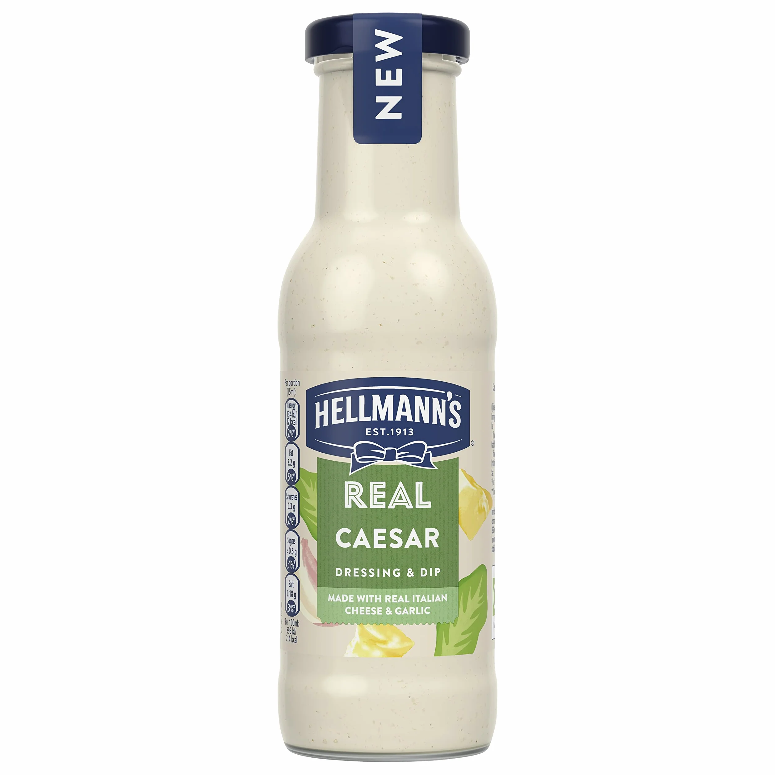 Hellmann's Real Caesar Salad Dressing & Dip wegetariańska przyprawa wolna od sztucznych barwników i aromatów do sałatek, kanapek, burgerów i dipów, 250 ml