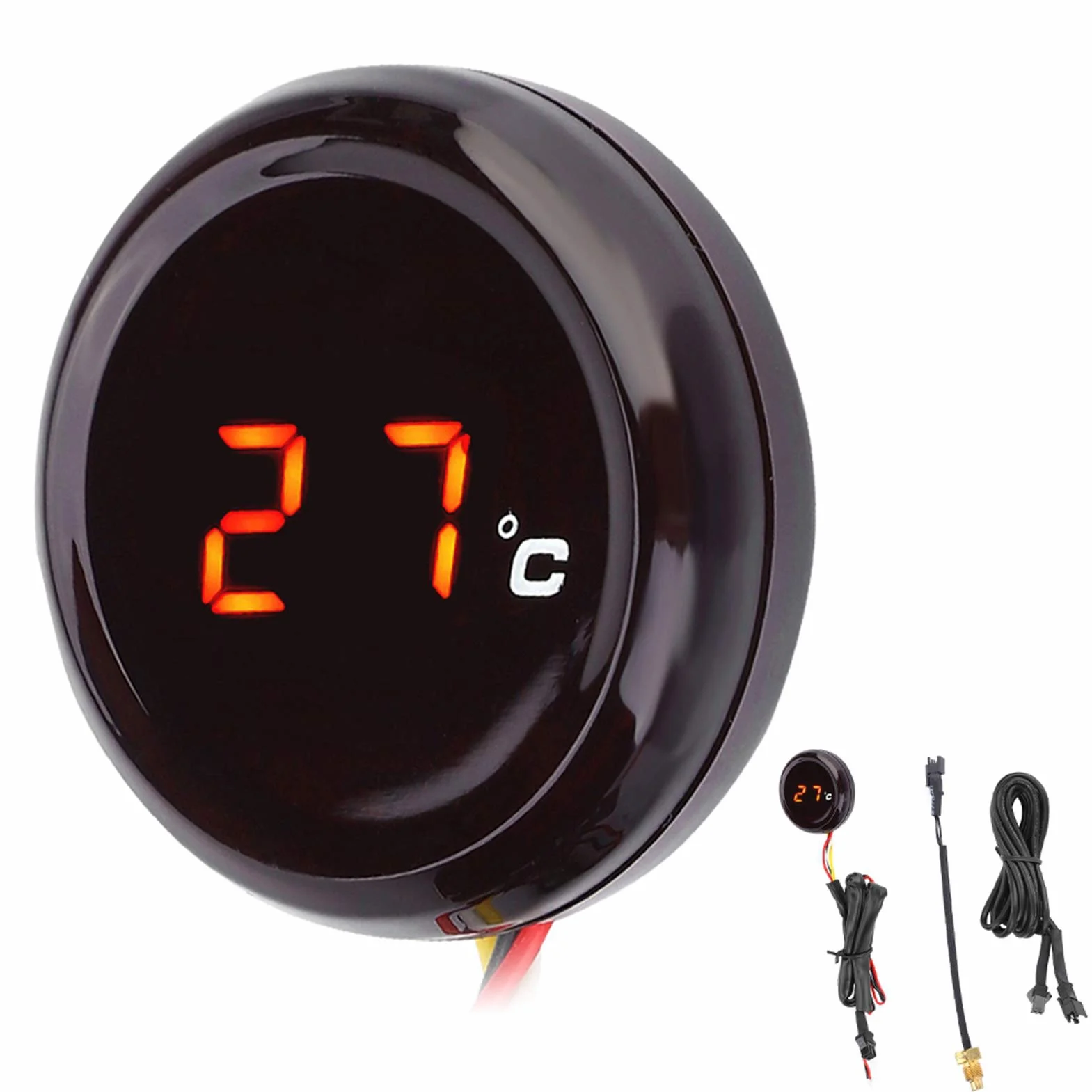 Terisass Motocykl cyfrowy termometr z wyświetlaczem na kierownicę, wodoszczelna widoczność w nocy, wskaźnik temperatury, wyświetlacz LED do motocykli 12 V, wyścigów, skuterów itd. (czerwony)