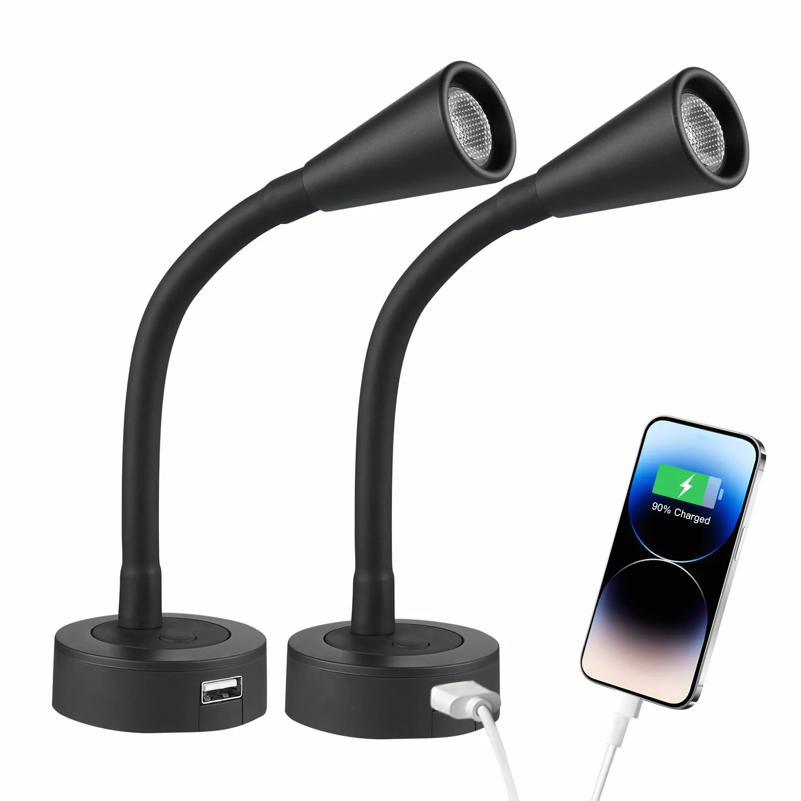 acegoo Lampa LED 12 V do czytania, kampera, łodzi, ściemniana lampa do czytania z ładowarką USB, elastyczne światło na gęsiej szyi, do kampera, furgonetki, przyczepy kempingowej, ciężarówki
