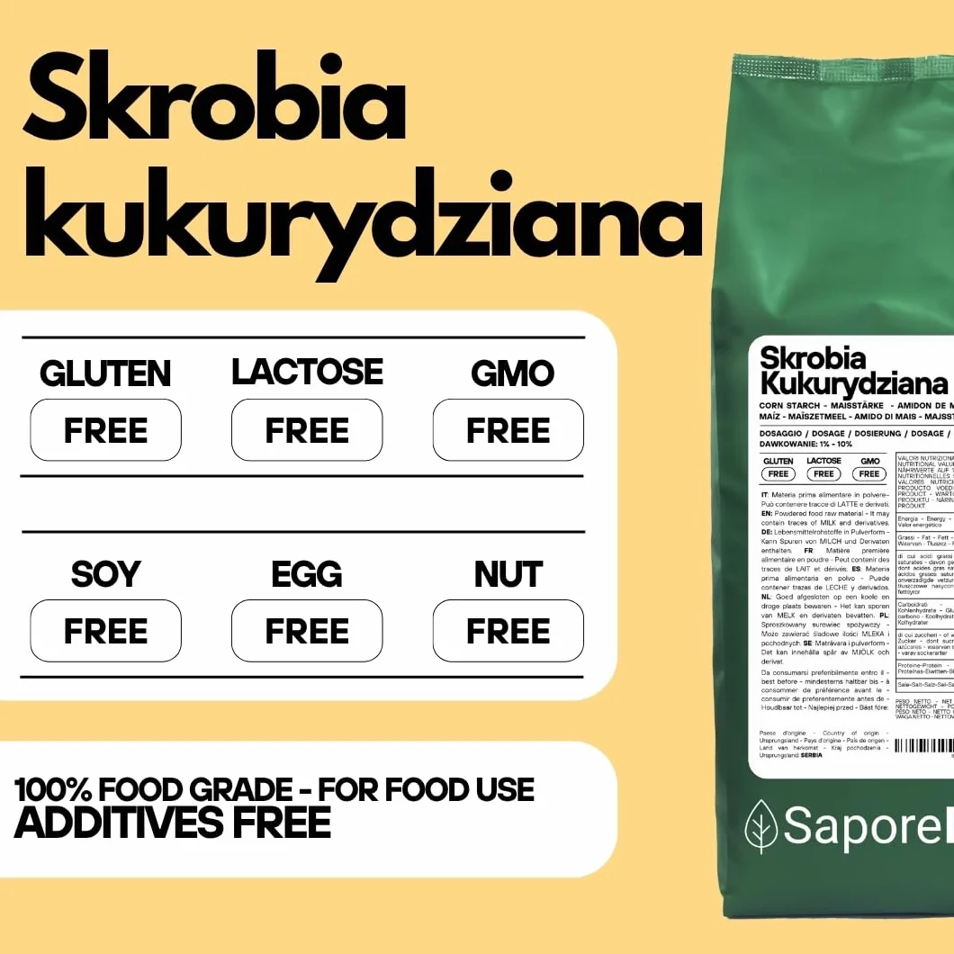 SaporePuro Naturalna Skrobia Kukurydziana 1500 g – Naturalny Zagęstnik do Deserów, Kremów i Sosów – Bezglutenowy i Wegański