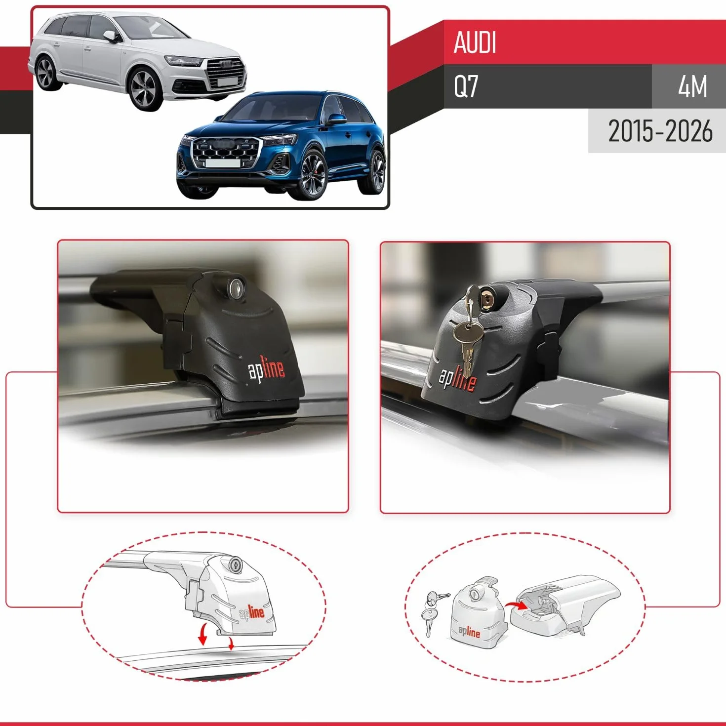 Bagażnik dachowy na relingi kompatybilny z Audi Q7 (4M) 2016-2024, model ACE-2, szary