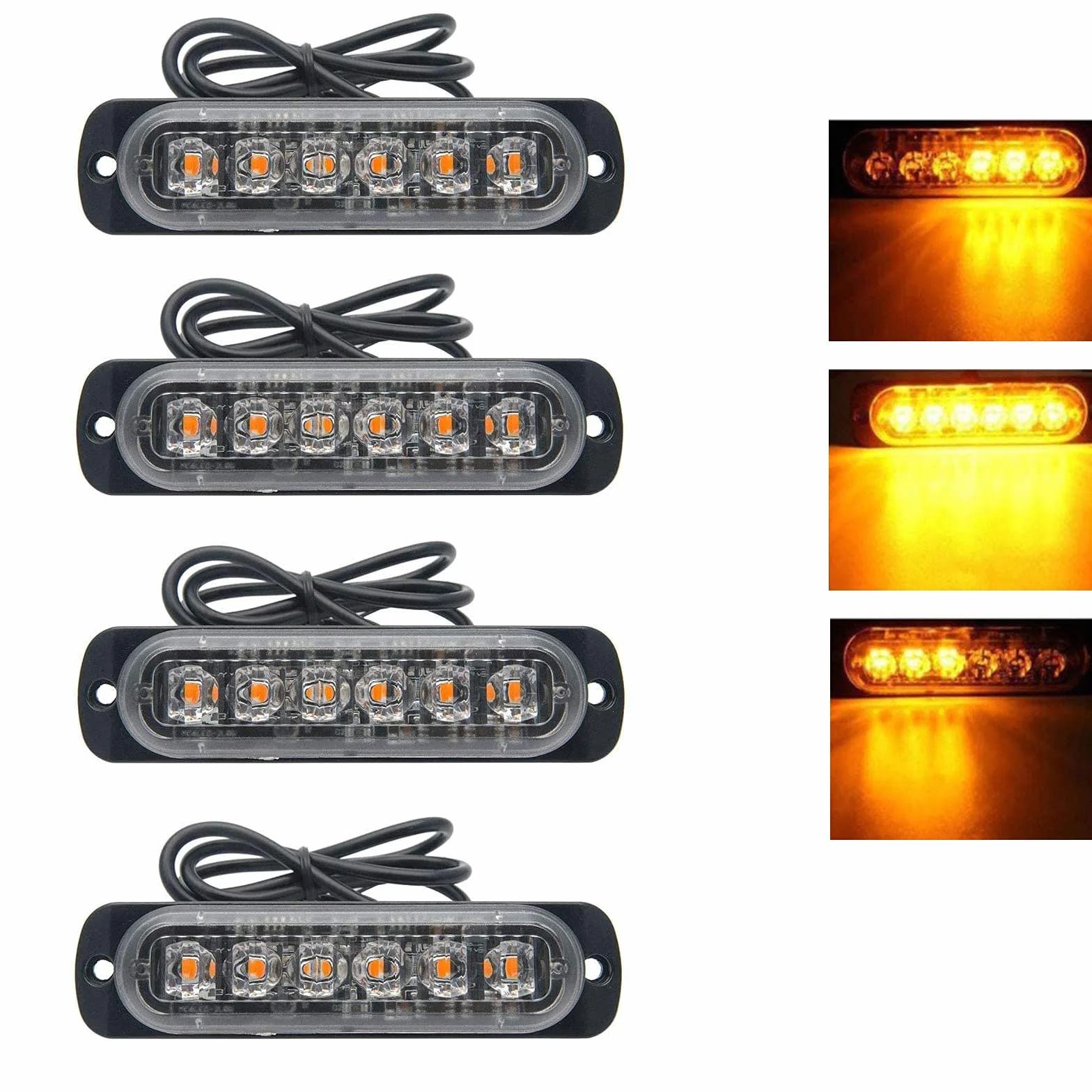 RIGIDON migające światła awaryjne, 6 V 24 V 12 LED, bursztynowe światło ostrzegawcze, stroboskopowe, awaryjny panel świetlny LED, wodoodporny, uniwersalny, do samochodów ciężarowych, terenowych, SUV, 3000 K, 4 szt.