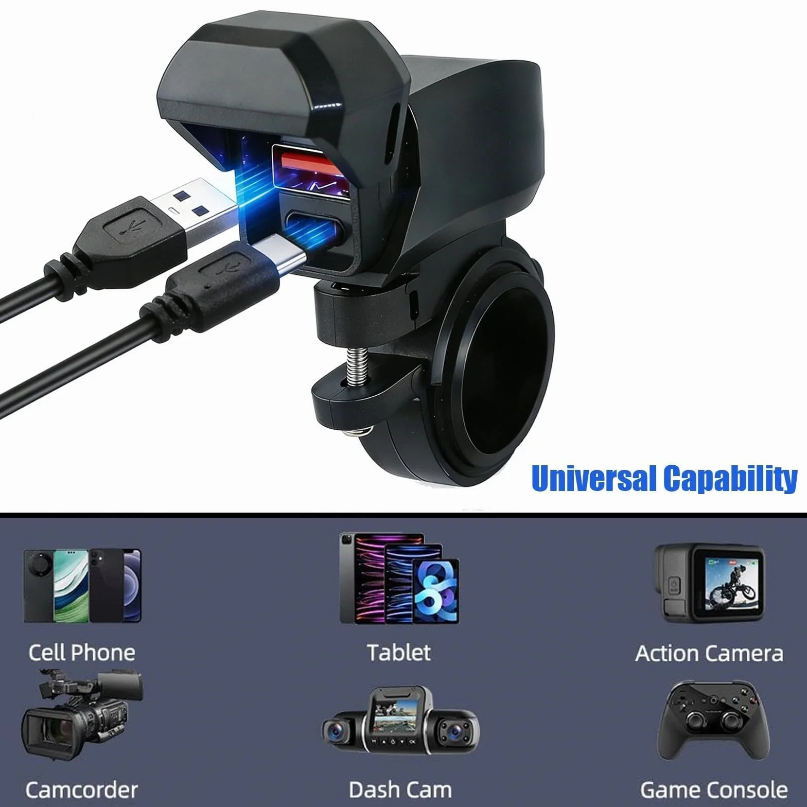 Motocyklowa ładowarka USB 36W PD3.0 QC3.0 2-portowa IP65 12-24V DC