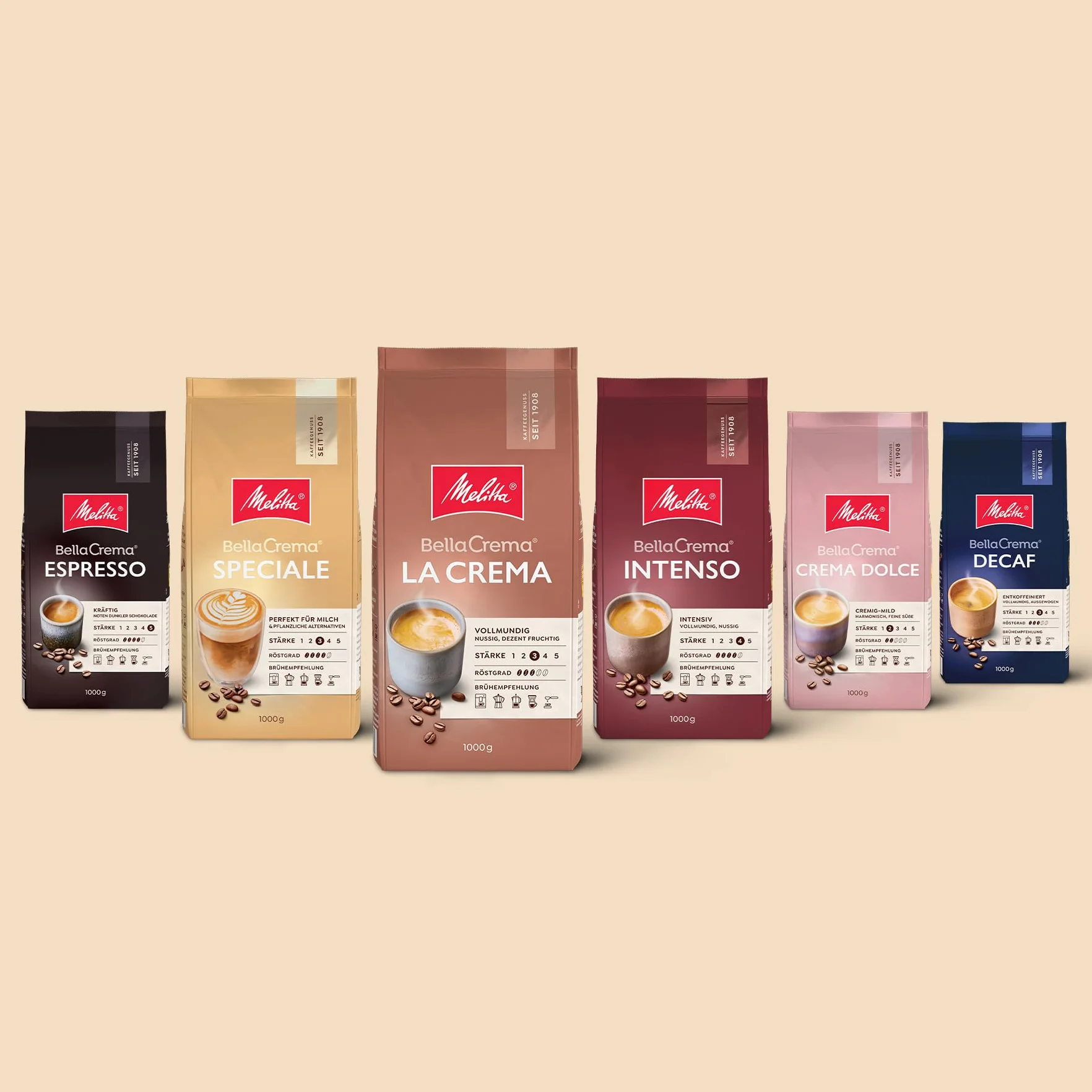 Melitta Ganze Kaffeebohnen, 100% arabica, starkes Aroma, Intensiver Geschmack, Stärke 4, BellaCrema Intenso, 1 kg