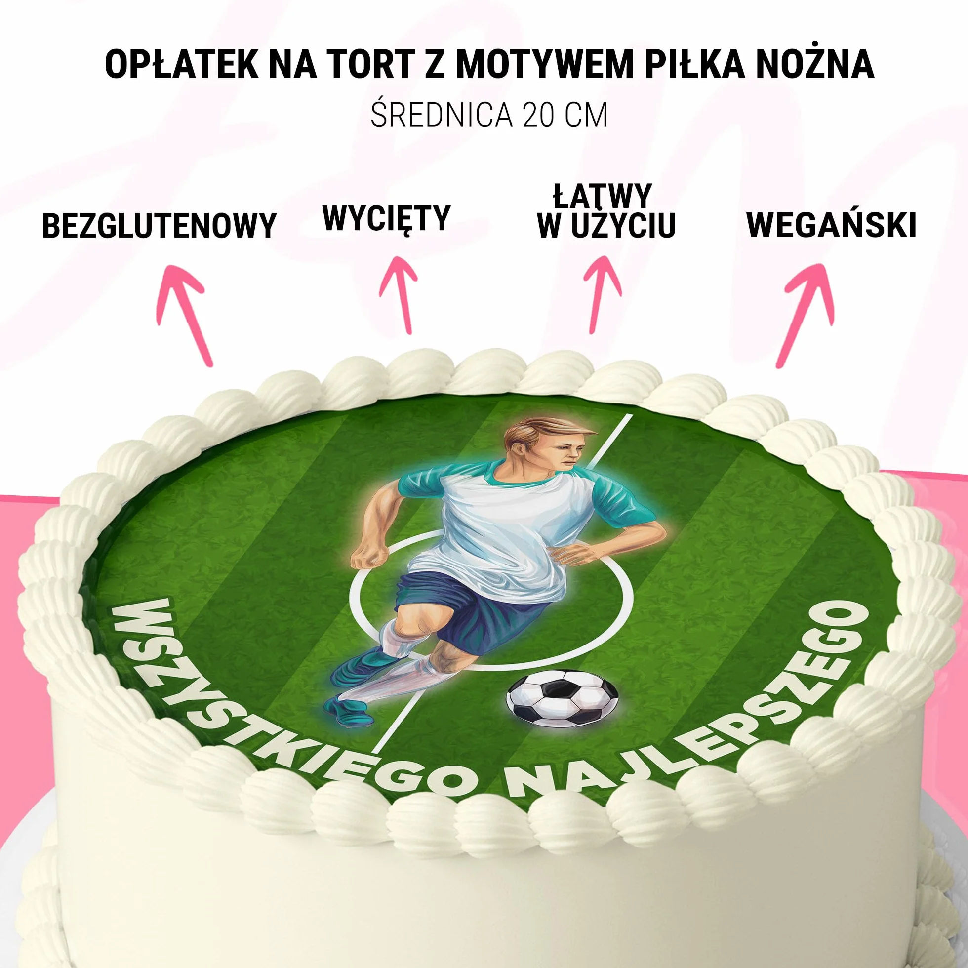 J&M DECO Opłatek na tort Piłka Nożna Ø20 cm jadalna dekoracja piłkarska topper tortowy futbol bezglutenowy wegański