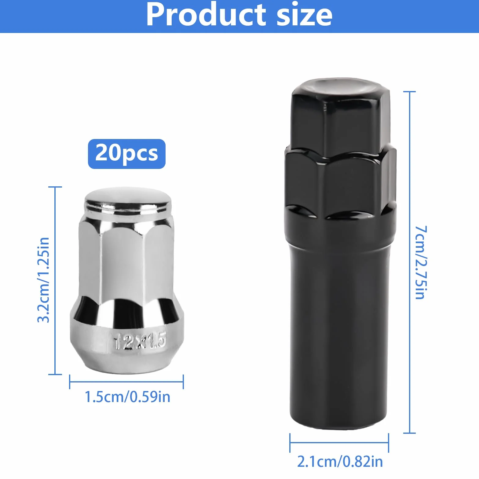 20 sztuk nakrętek do kół M12 x 1,5, zamknięty kołnierz stożkowy 60°, stal węglowa do modeli Ford, Toyota, Honda, Mazda