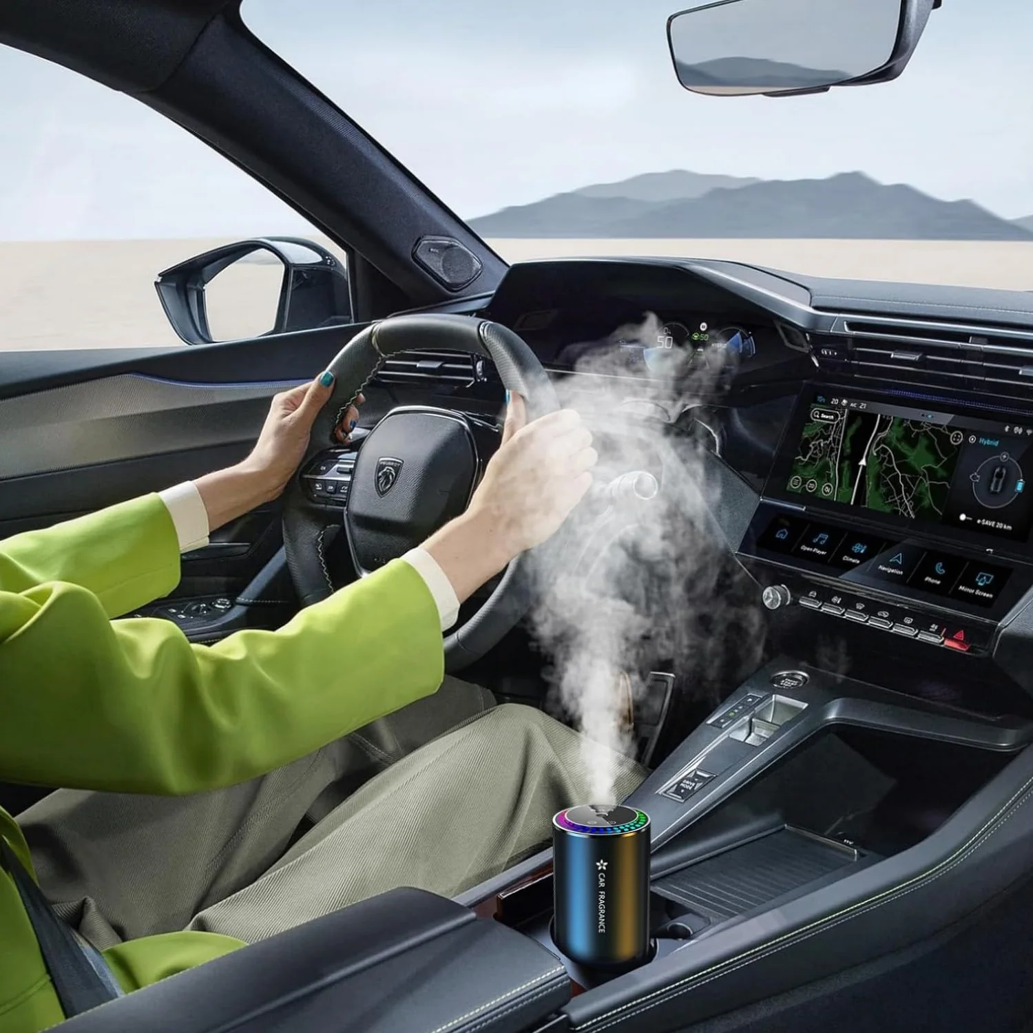 2025 Odświeżacz Powietrza do Samochodu 50ml Perfum, Dyfuzor Zapachu, 3 Tryby, Ultradźwiękowy, Auto ON/OFF, Akumulator, 5 Miesięcy Użytkowania (Czujnik Muzyczny) BJ-579 (Morska Bryza)