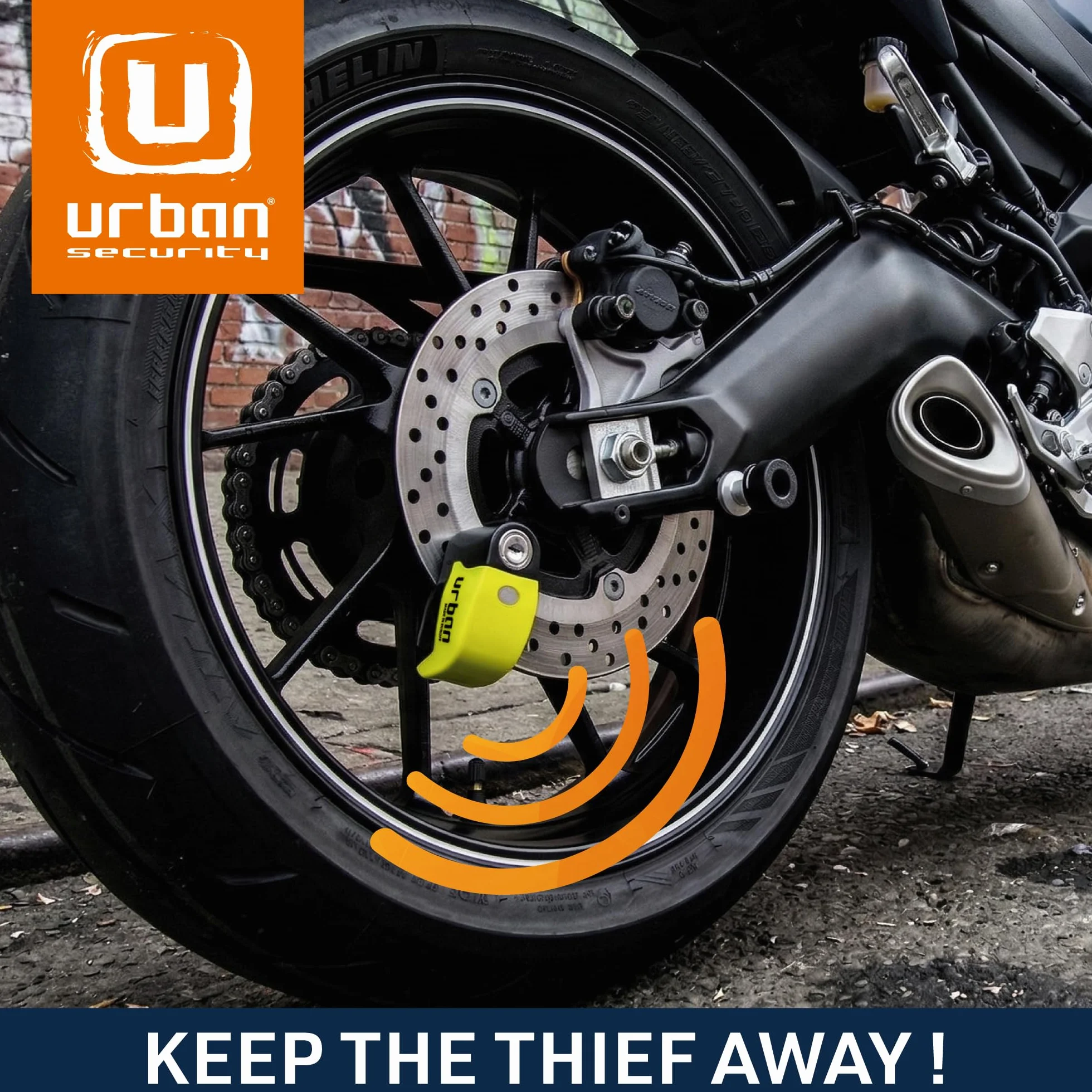 Urban UR6 Blokada Dysku z Alarmem Motocyklowy Alarm Przeciwkradzieżowy 120 dB, 6 mm