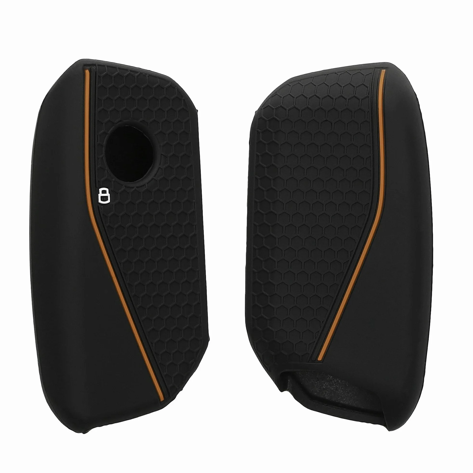 kwmobile Etui ochronne na kluczyki samochodowe, kompatybilne z BMW 4 przyciski, X7, X1, U11, iX ix1, 7, G07, I7, etui na kluczyki z silikonu, w kolorze czarno-pomarańczowym