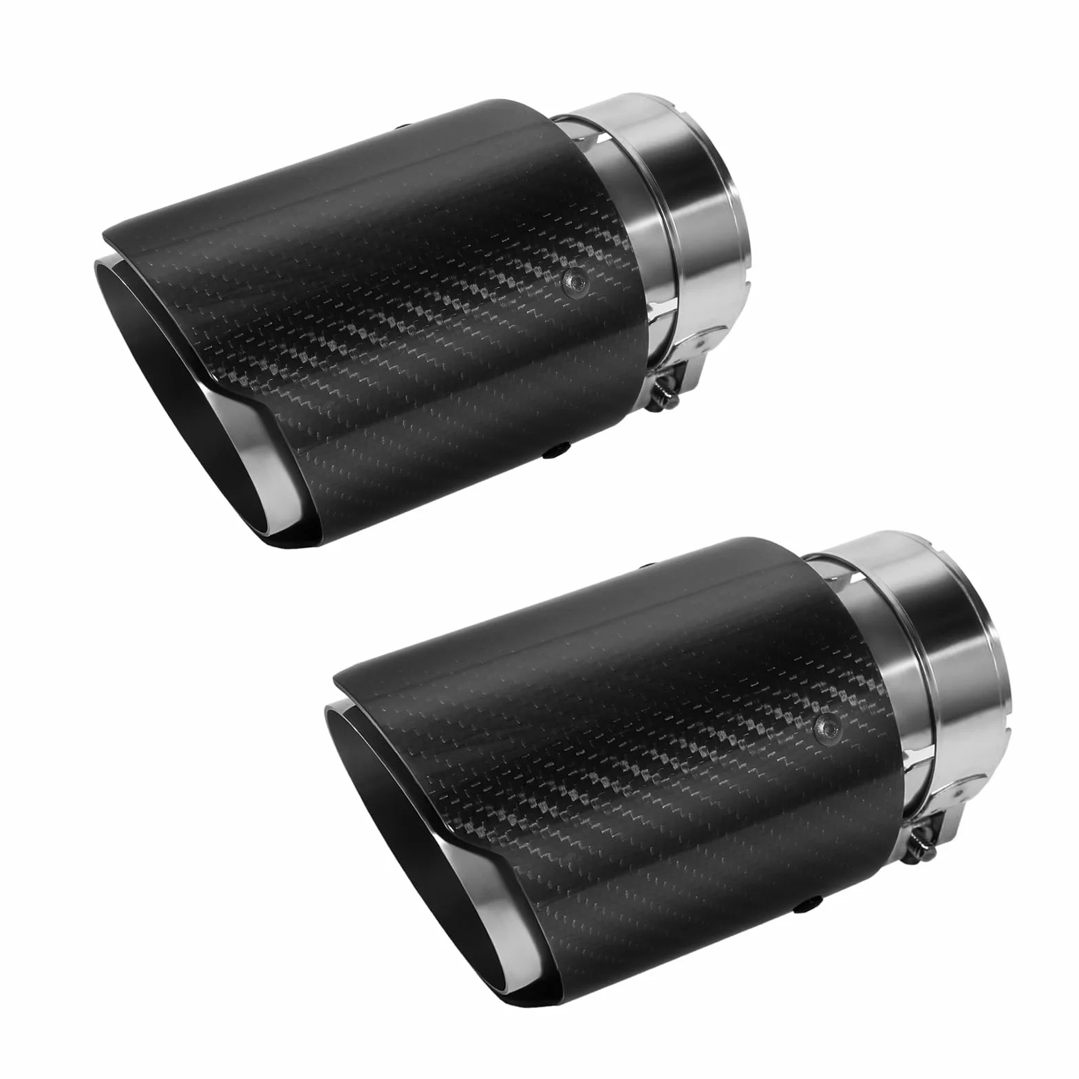 63 mm (2,5") wlot końcówek wydechowych ze stali nierdzewnej i włókna węglowego Wylot samochodowy Wylot powietrza 89 mm (3,5 cala) - Zestaw 2 szt. (Srebrny Czarny Błyszczący)