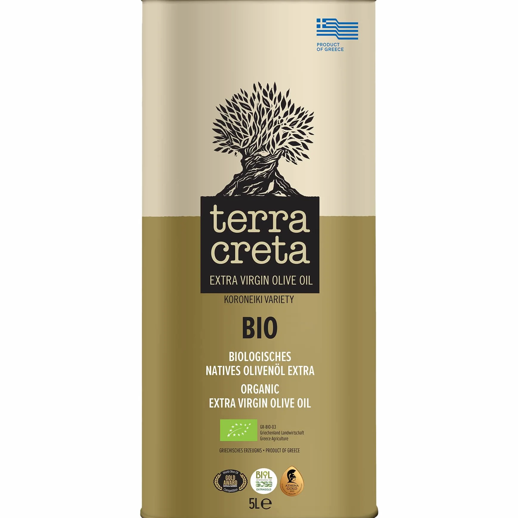Terra Creta Estate Oliwa Extra Virgin BIO 5L z Krety || Organiczna oliwa z oliwek z certyfikatem | Tłoczona na zimno | Jakość premium