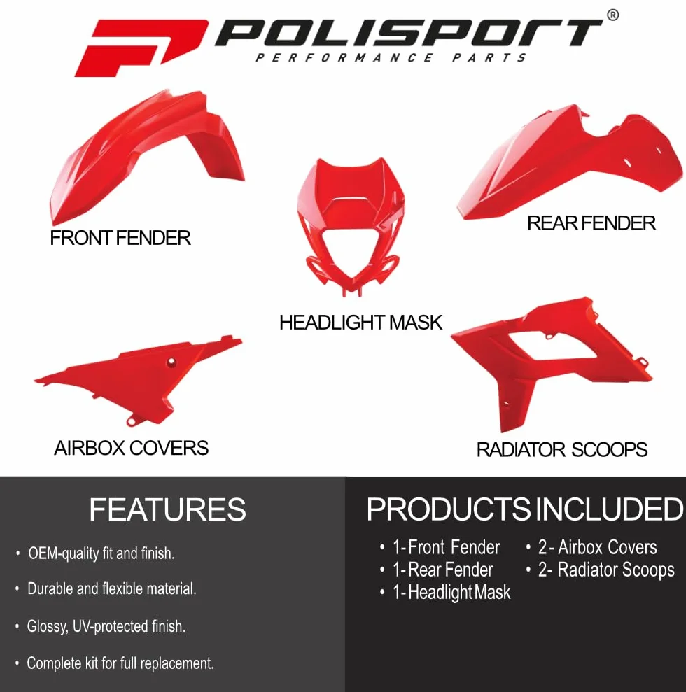 POLISPORT 91085 - Polisport Enduro Restyling zestaw replik dla tych, którzy szukają jakości OEM do motocykli BETA w kolorze czerwonym
