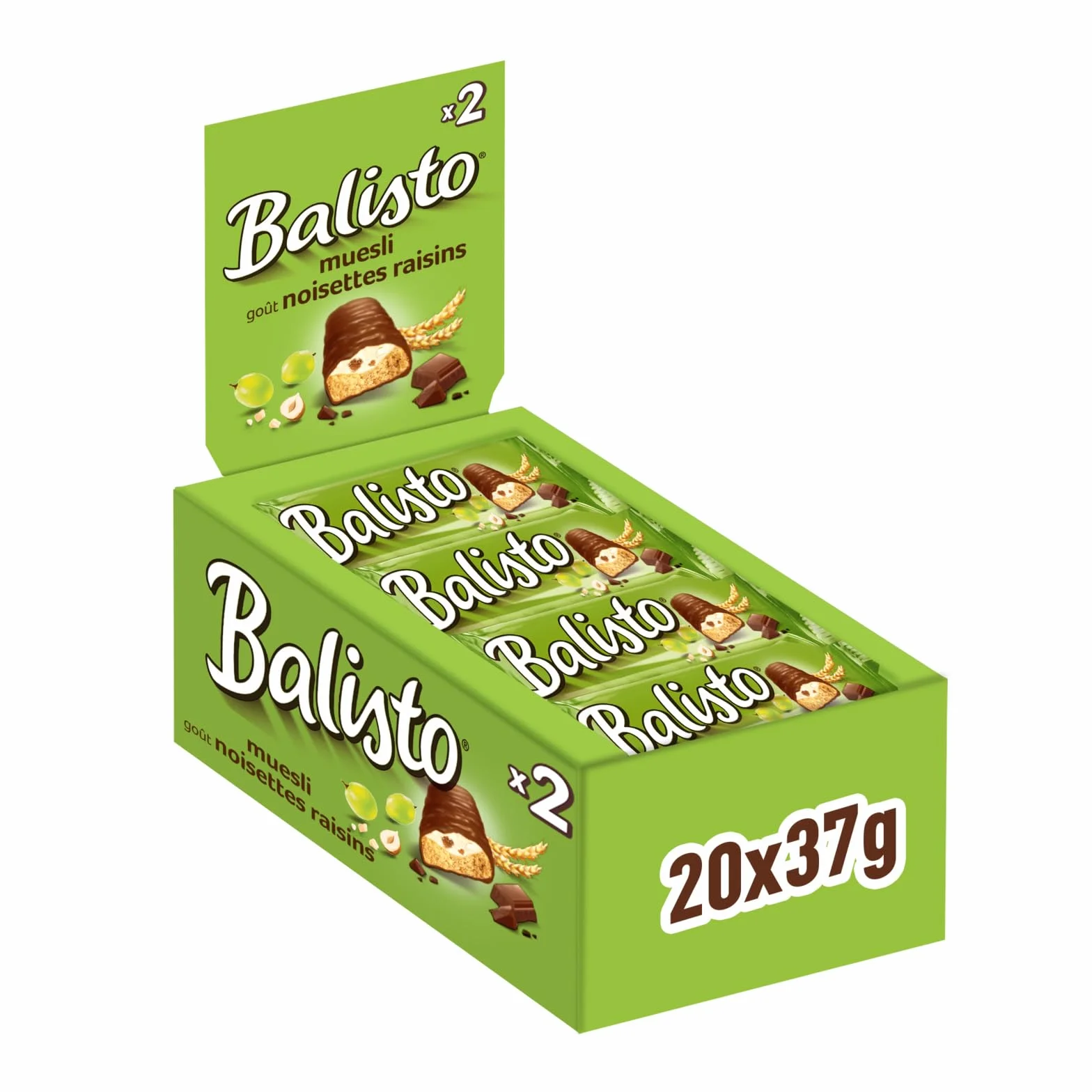 Balisto Batonik czekoladowy, mieszanka musli, zielony, 20 batoników w pudełku (20 x 37 g)