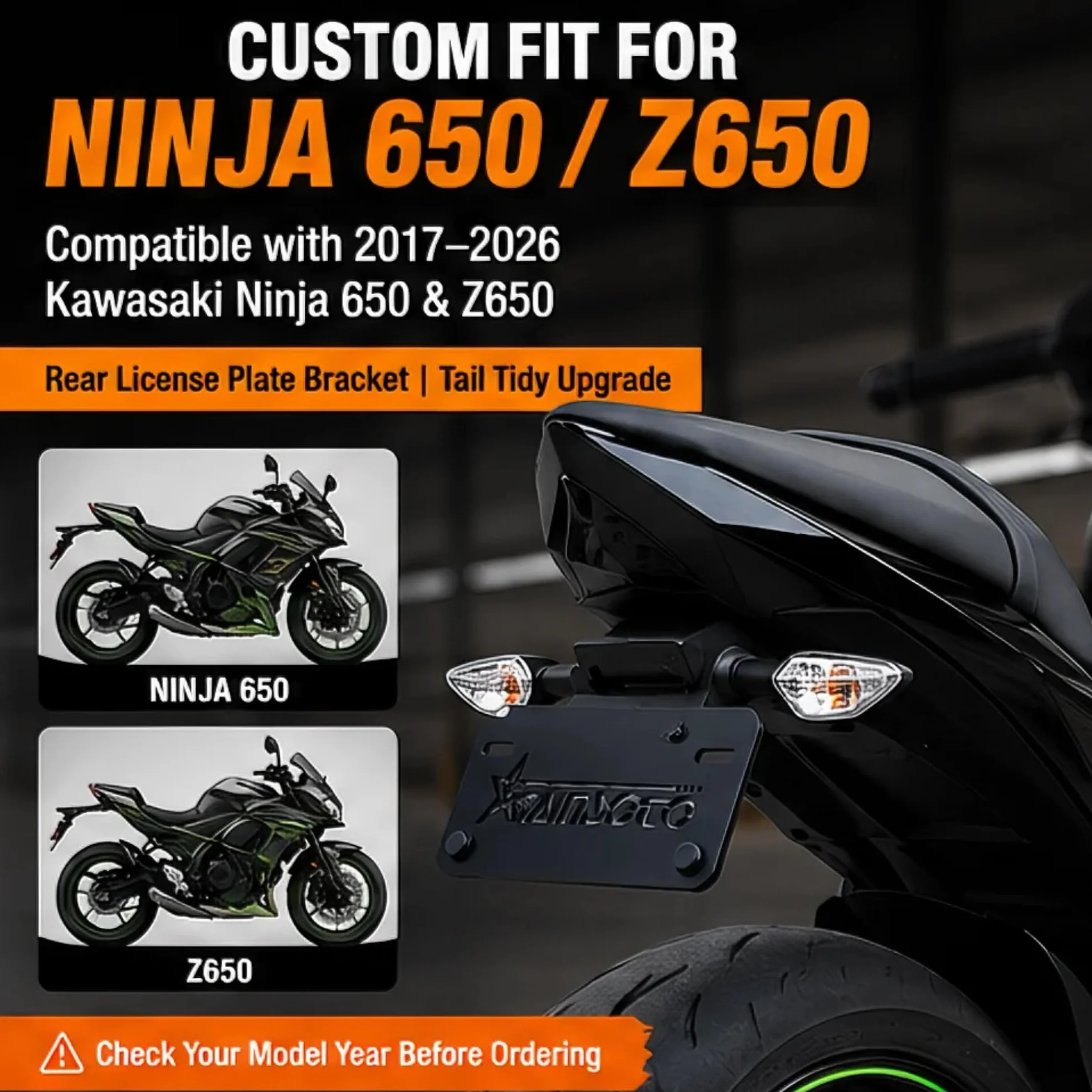 RANSOTO Fender Eliminator do Kawasaki Z650 / Ninja 650 ZX650 2023 2022 2021 2020 2019 2018 2017 Uchwyt montażowy tablicy rejestracyjnej