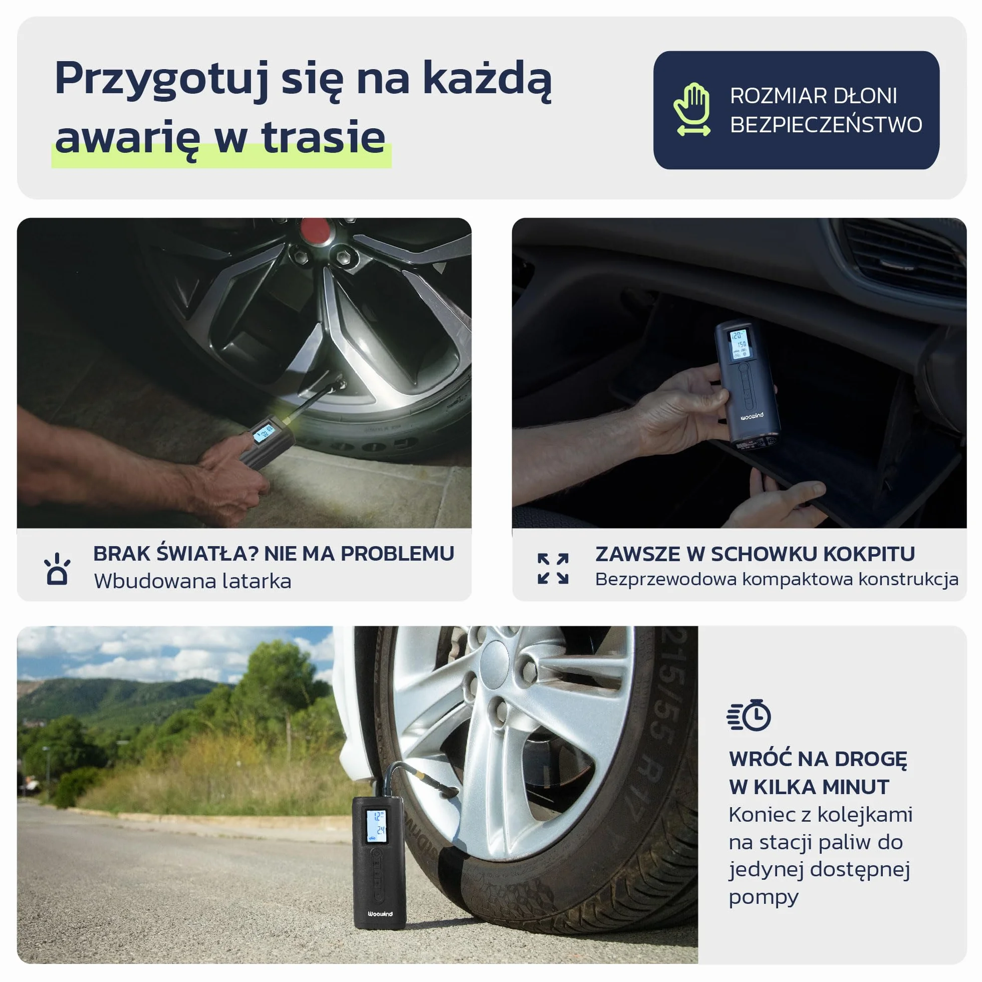 Woowind AP2-P Pompka do opon Przenośna sprężarka powietrza 150 PSI Pompka do opon samochodowych, pompka rowerowa, automatyczne zatrzymanie, szybkie pompowanie dla właścicieli samochodów, rowerzystów