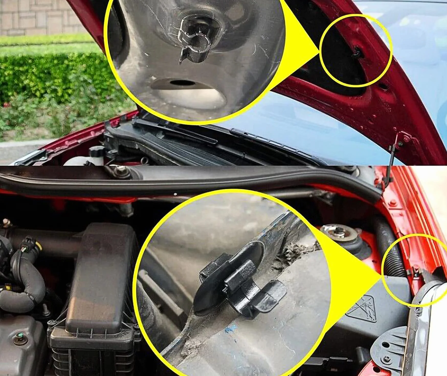 Klipsy mocujące do mocowania drążka maski, klips mocujący do pojazdów Peugeot 106, 306, 407, 605, 806, Partner i Citroën C4, C2, C3, C15, Evasion, Saxo, Berlingo