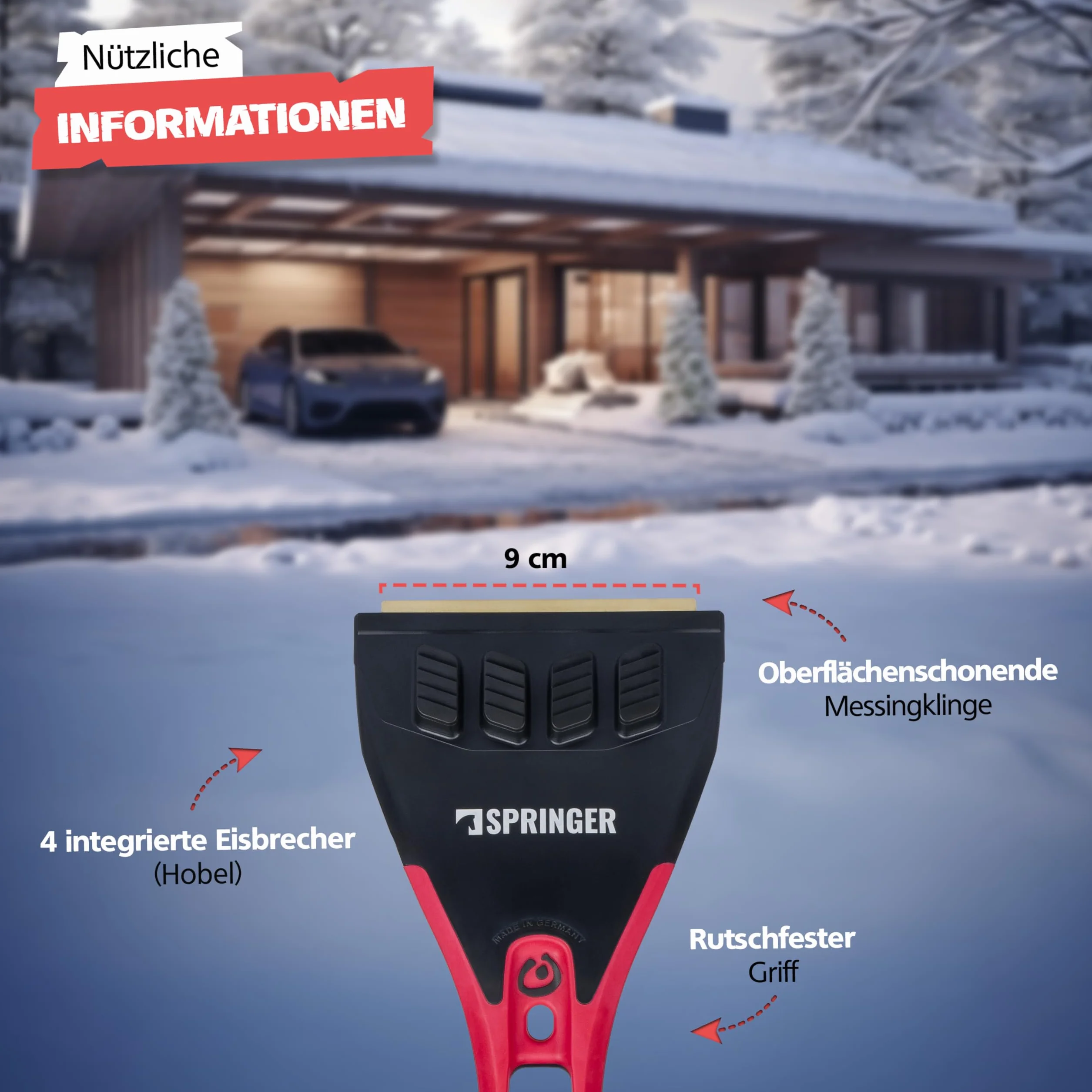 SPRINGER ZX2000 - - Zdrapka do lodu - - Wykonane w Niemczech - - Zdrapka do szyb z mosiężnym ostrzem - - Szczotka do śniegu z funkcją ściągania lodu - - Antypoślizgowa i ergonomiczna zdrapka do szyb