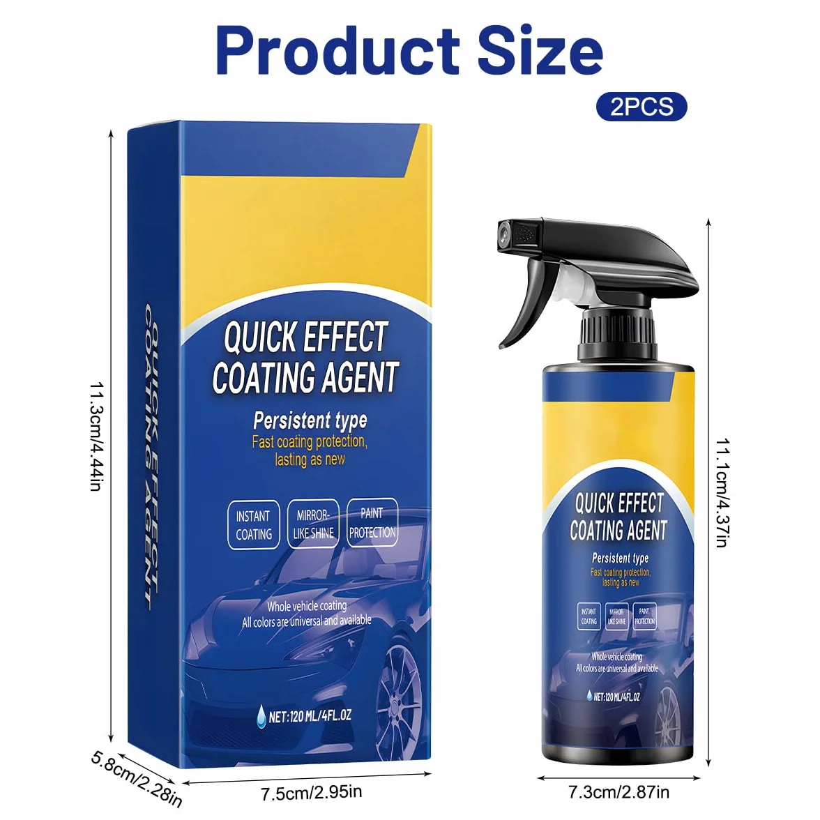 2 szt. Quick Effect Coating Agent, Advanced Car Quick-acting Coating Agent Spray 3 w 1, wysoka ochrona lakieru samochodowego, środek do odnawiania samochodu, długotrwała ochrona lakieru samochodowego