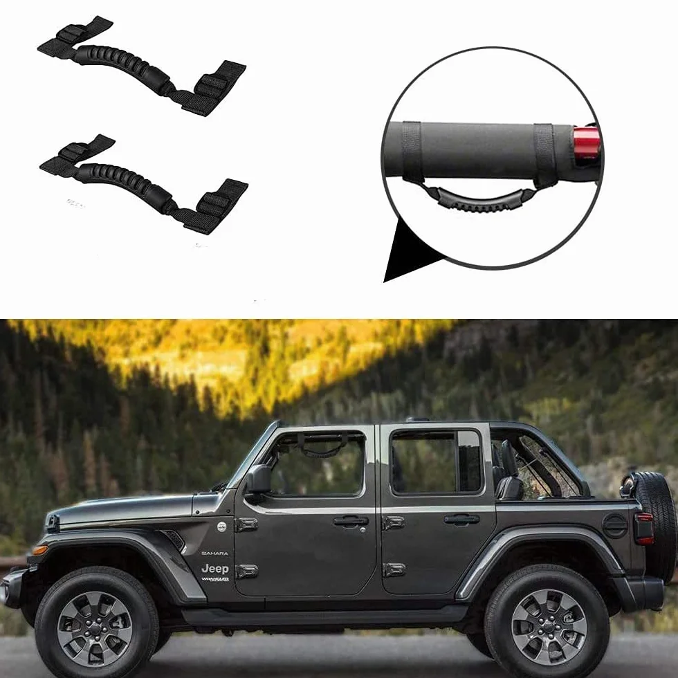 2 szt. Rama uchwytu samochodowego zmodyfikowany uchwyt do drzwi dachowych lina do ciągnięcia antypoślizgowa/pasuje do Jeep Wrangler 1987-2019 YJ TJ LJ JK JL (czarna)