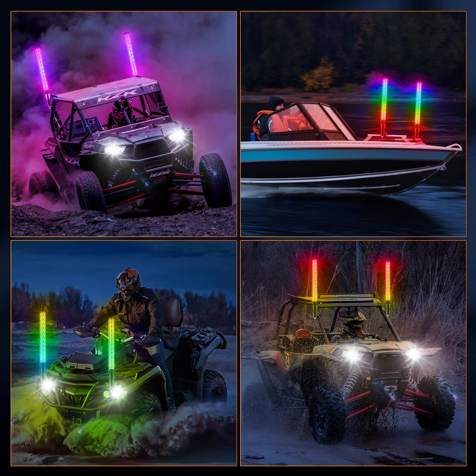 Ehaho Światła do UTV ATV z podstawą sprężynową, tłuste światło LED z przełącznikiem kołyskowym i 6 flagami, jaśniejszy spiralny bicz antenowy z aplikacją i pilotem zdalnego sterowania do RZR SXS