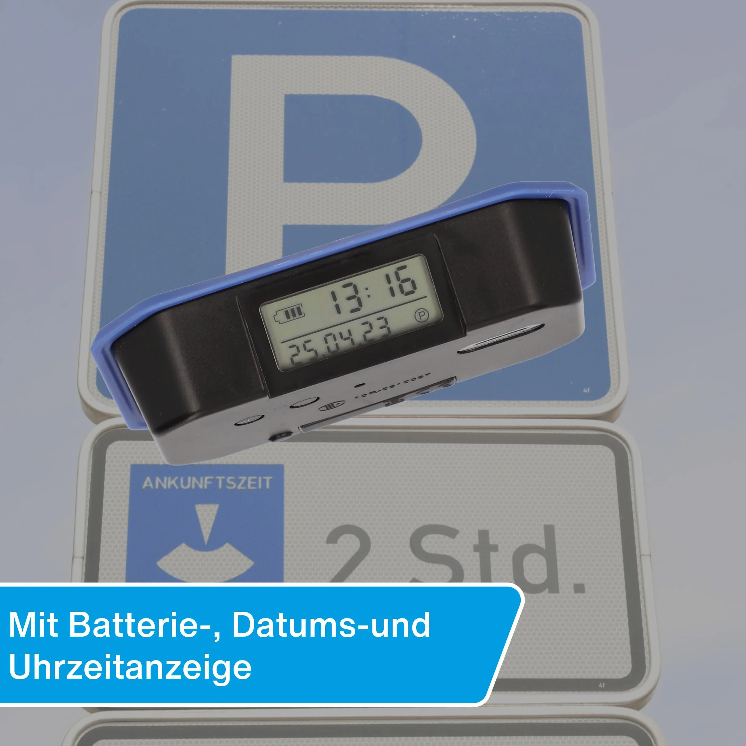 cartrend Cyfrowy zegar parkingowy do samochodu, elektroniczna tarcza parkingowa z dopuszczeniem KBA (kod typu pojazdu), automatyczny czas przybycia, z wyświetlaczem, niezawodny, łącznie z baterią i